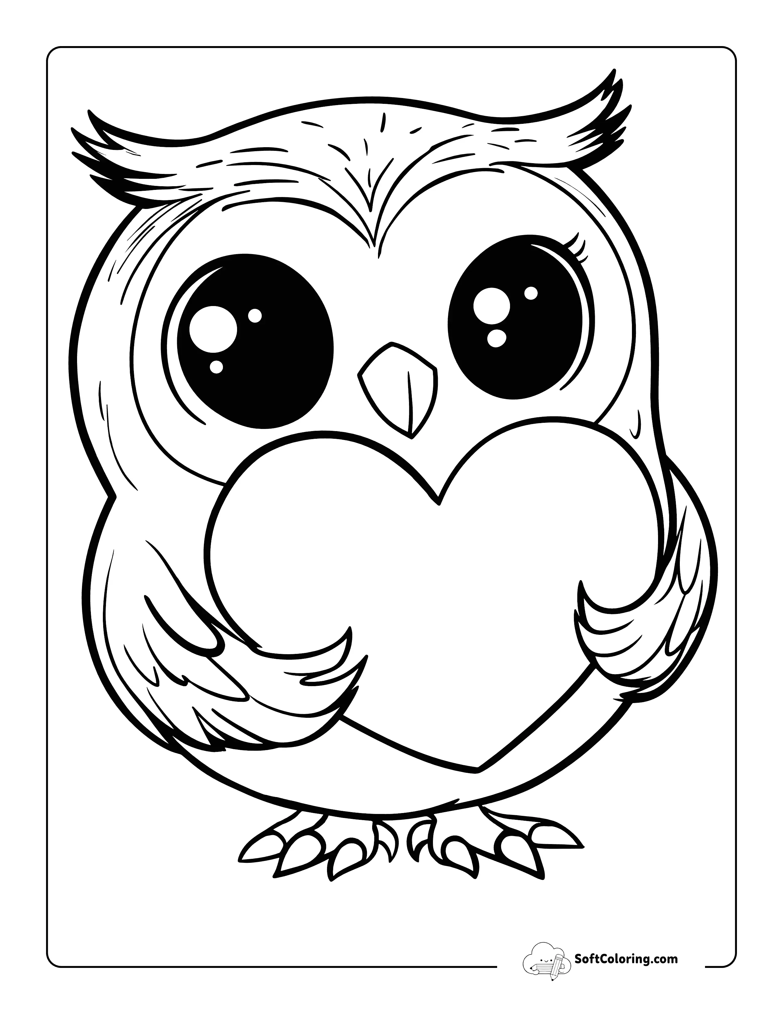 Cute Owl With Heart Coloring Page Printable