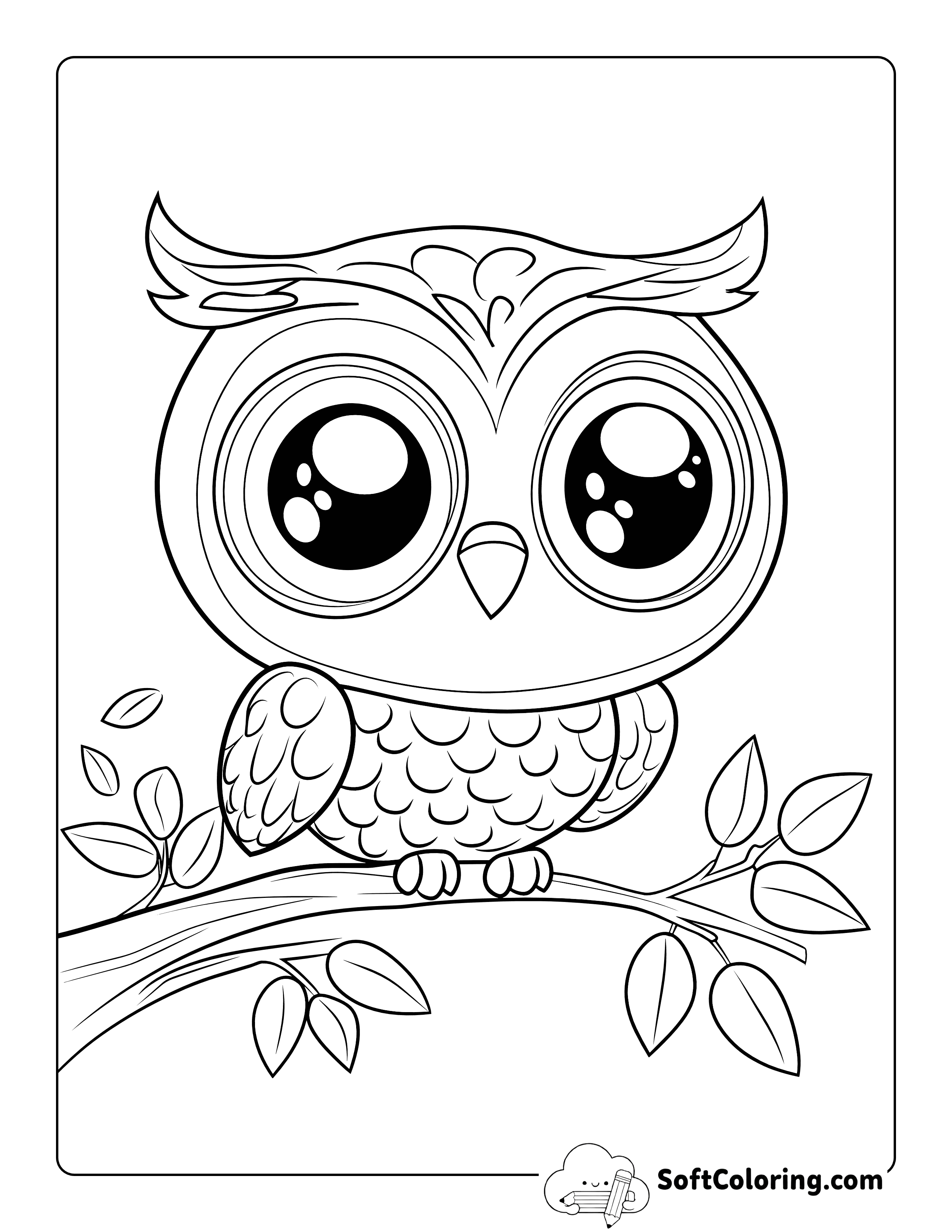 Kawaii Owl Coloring Sheet for Kids