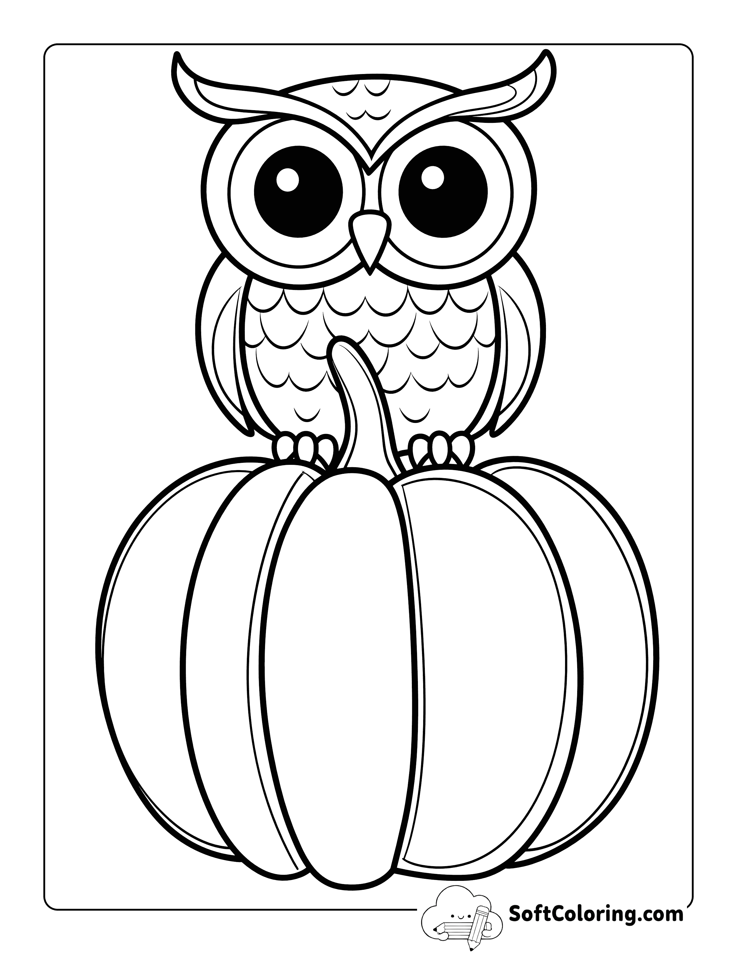 Pumpkin and Owl Coloring Page for Kids