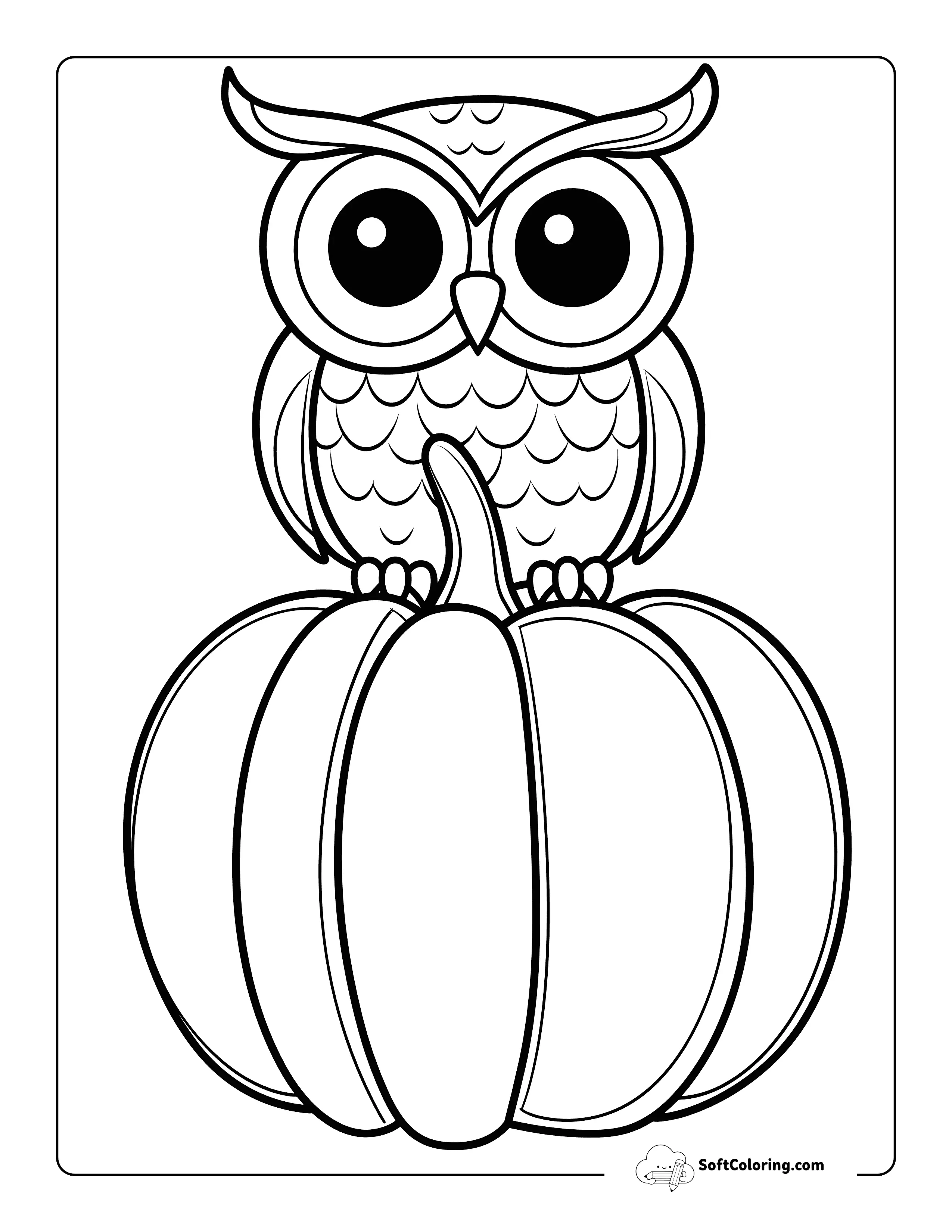 Pumpkin And Owl Coloring Page For Kids