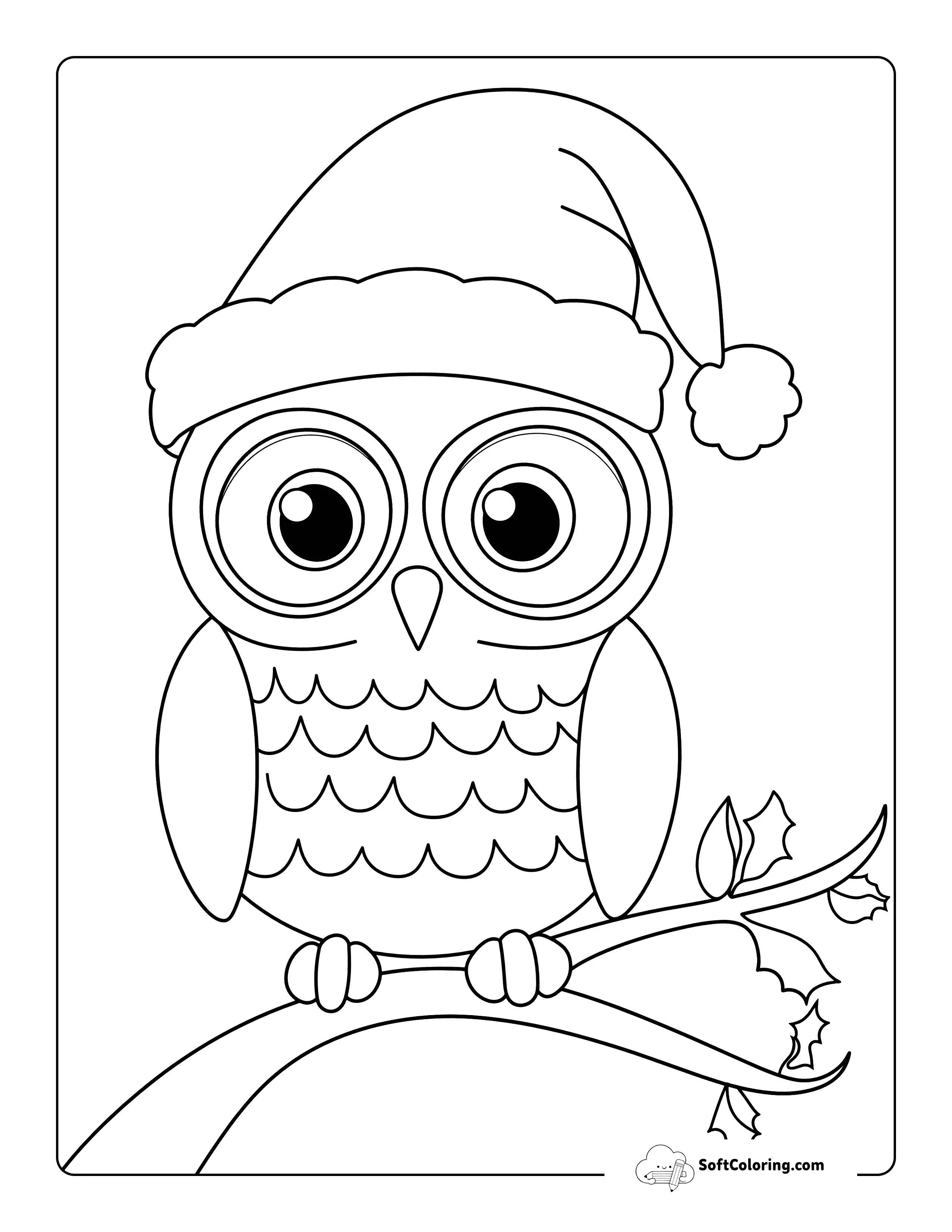 Easy Owl In Holiday Hat Coloring Page
