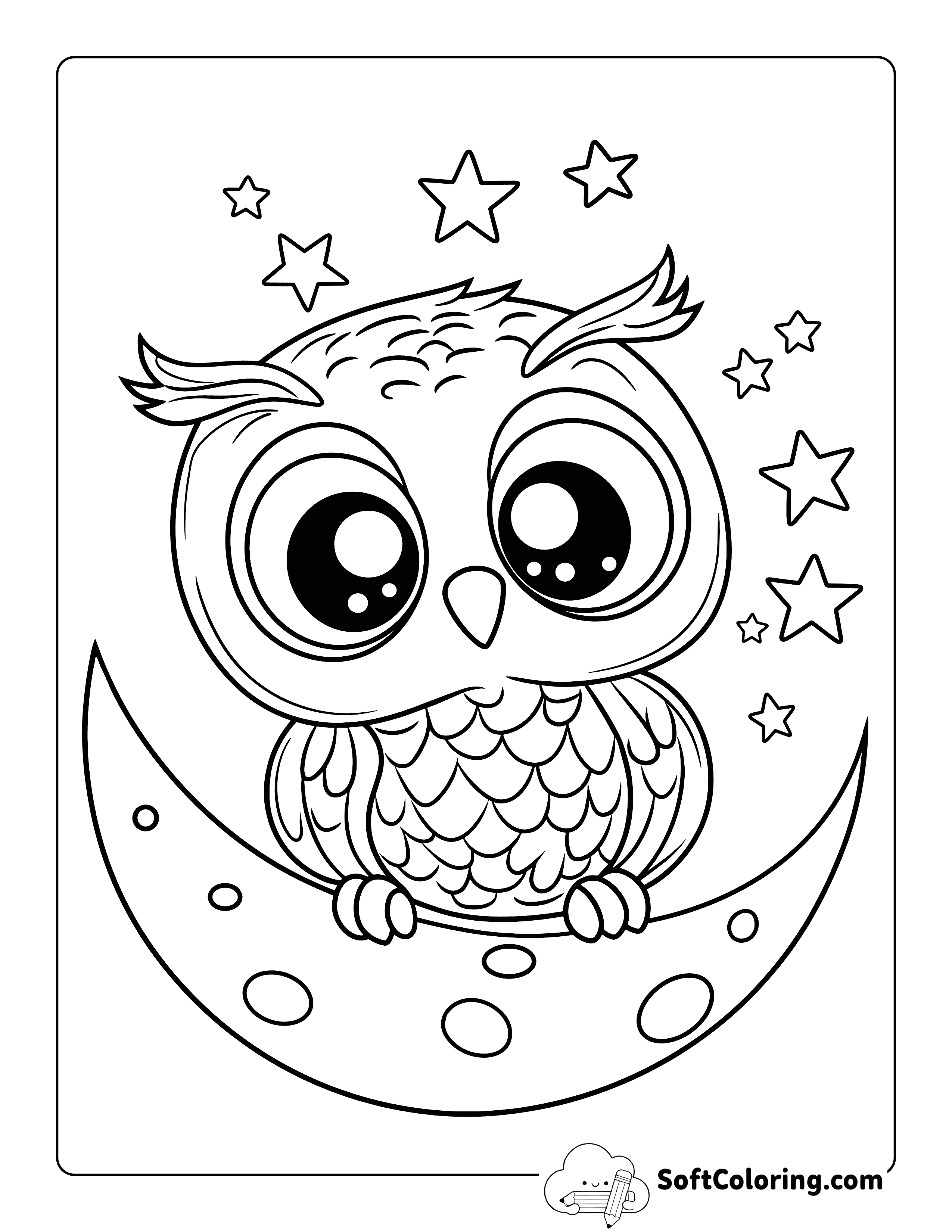 Cute Owl on the Moon Printable for Kids