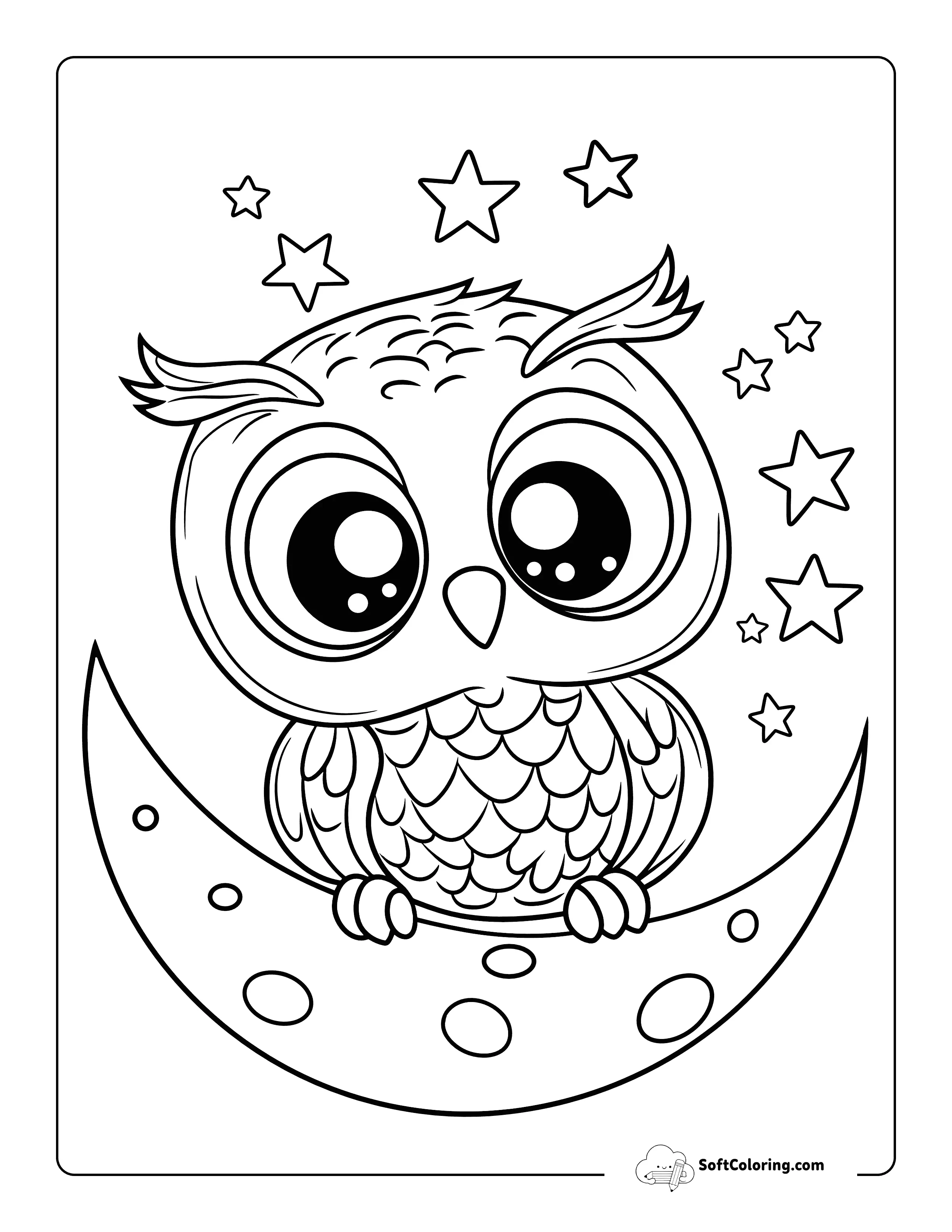 Cute Owl On The Moon Printable For Kids