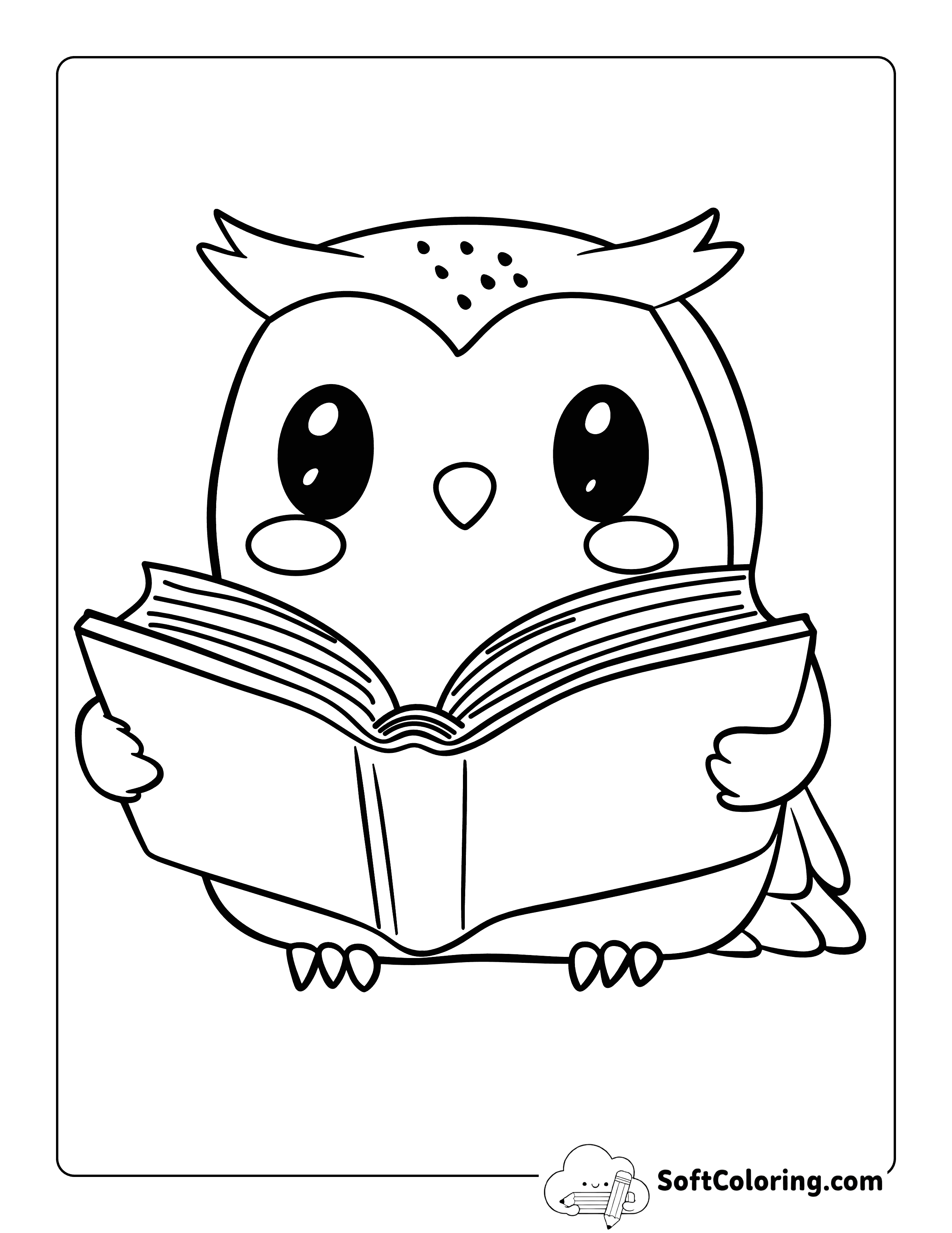 Cute Book and Owl Coloring Sheet