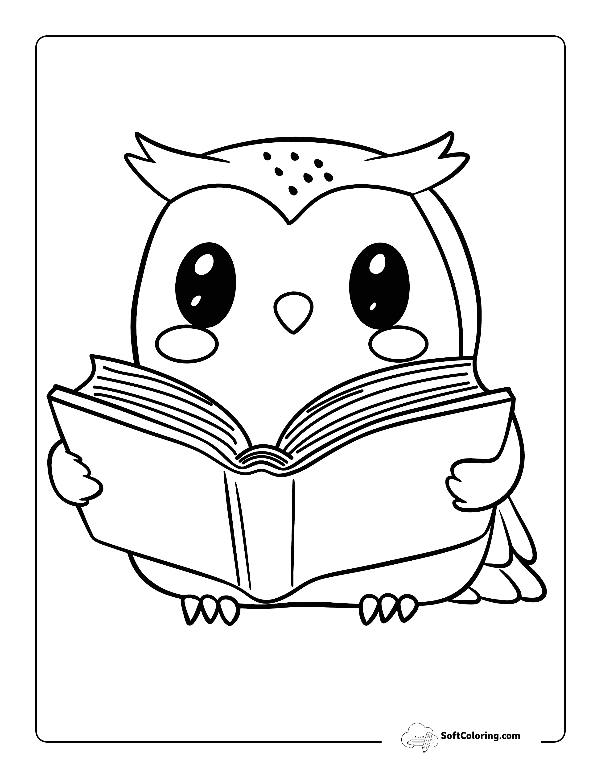 Cute Book And Owl Coloring Sheet