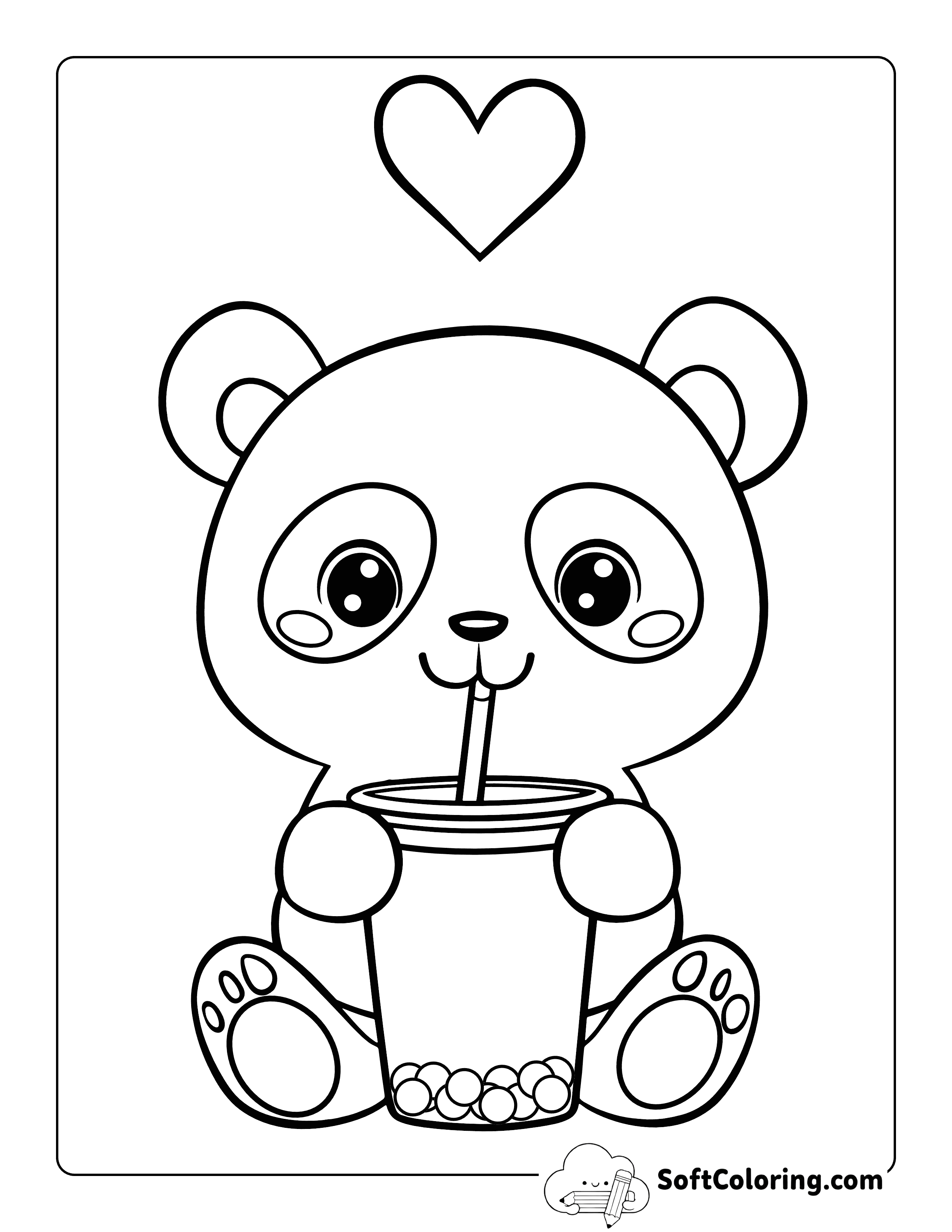Kawaii Panda with Bubble Tea Coloring Page