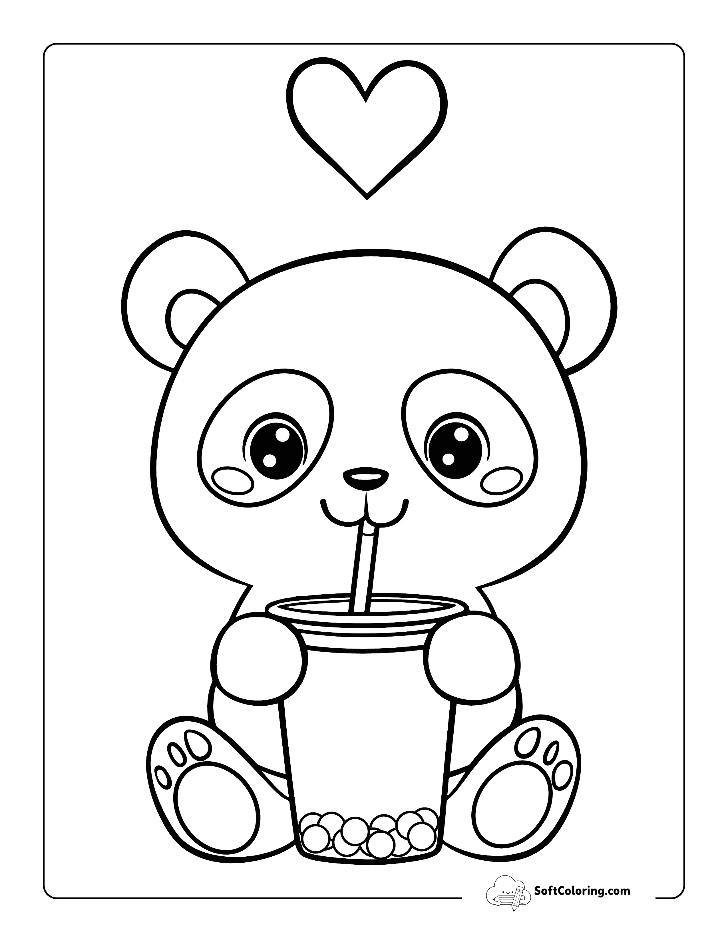 Kawaii Panda With Bubble Tea Coloring Page
