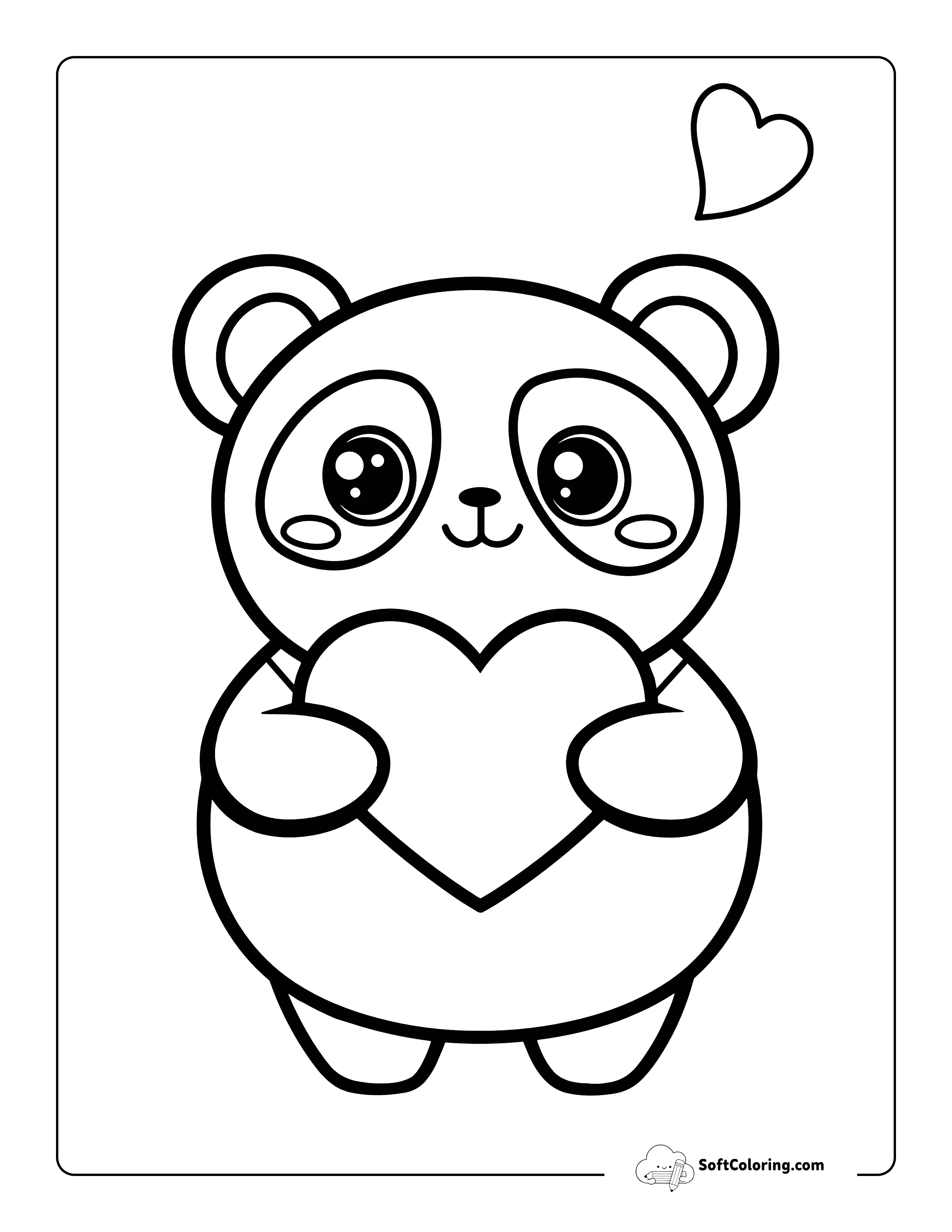 Cute Heart Panda Coloring Page For Preschoolers