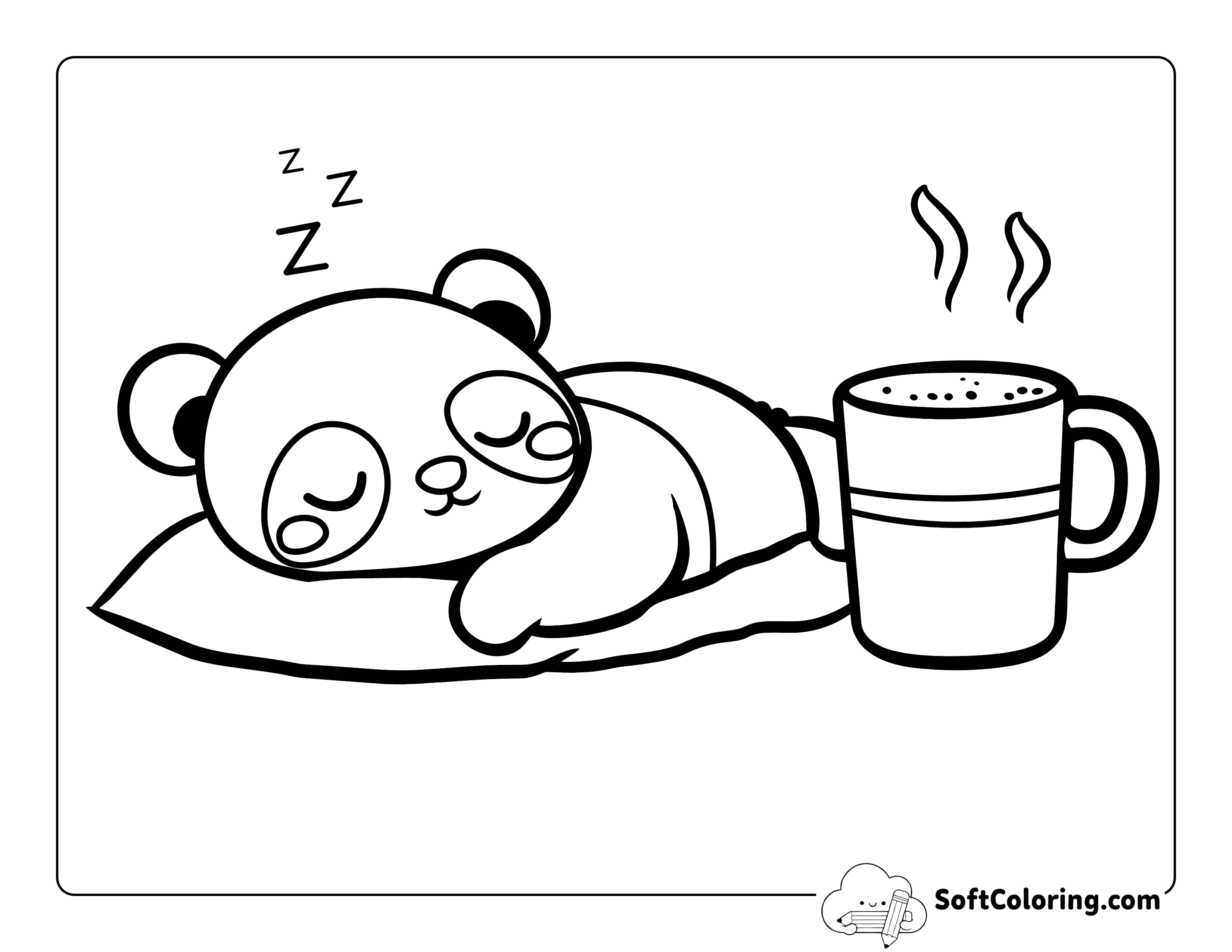 Kawaii Cozy Napping Panda Printable to Color