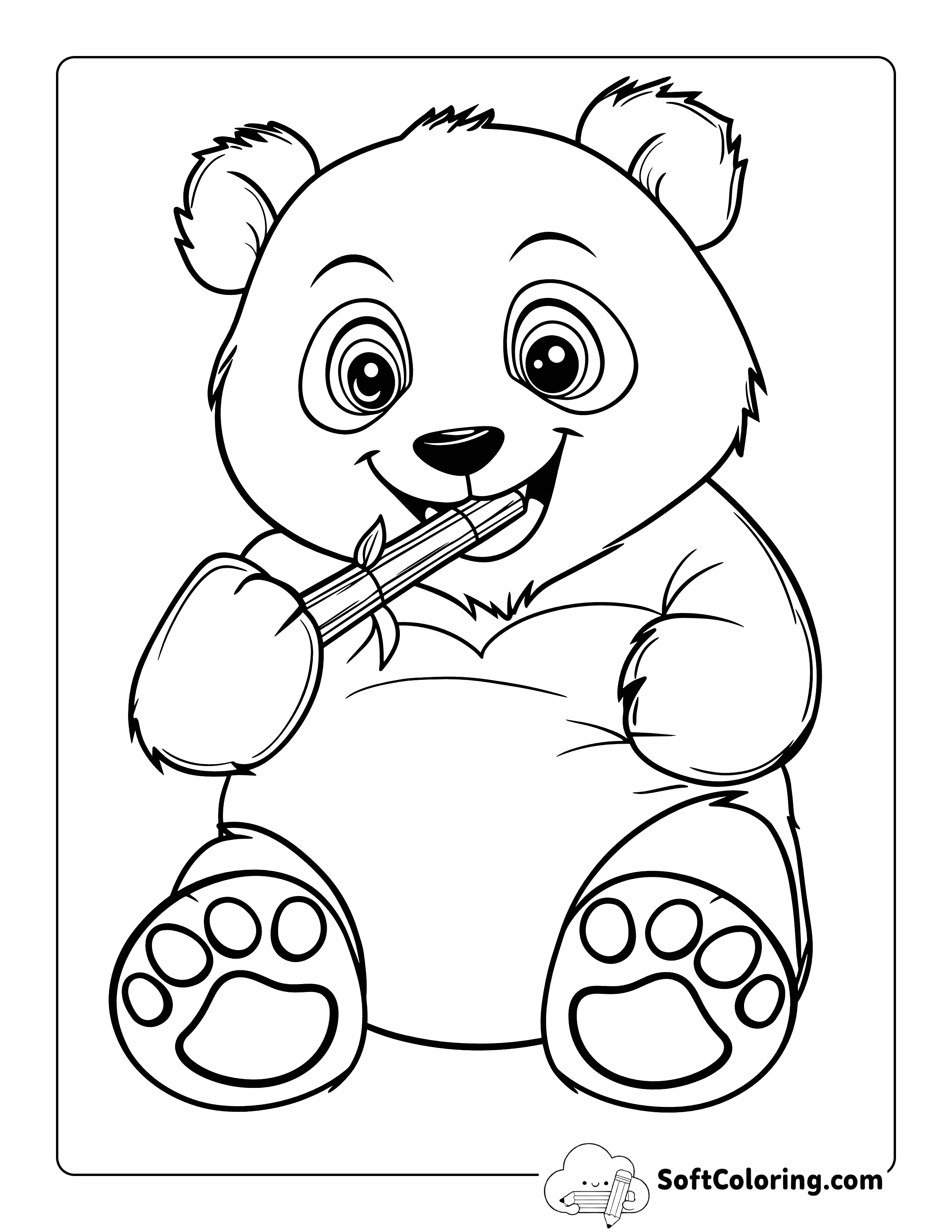 Cute Panda Eating Bamboo Coloring Page