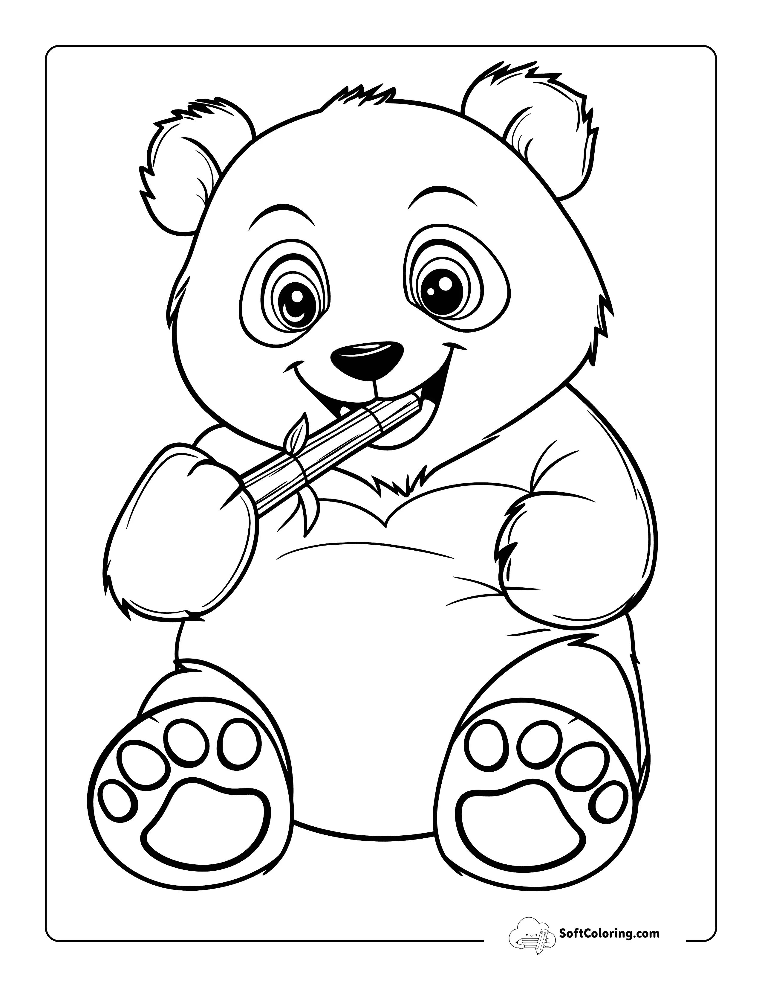 Cute Panda Eating Bamboo Coloring Page
