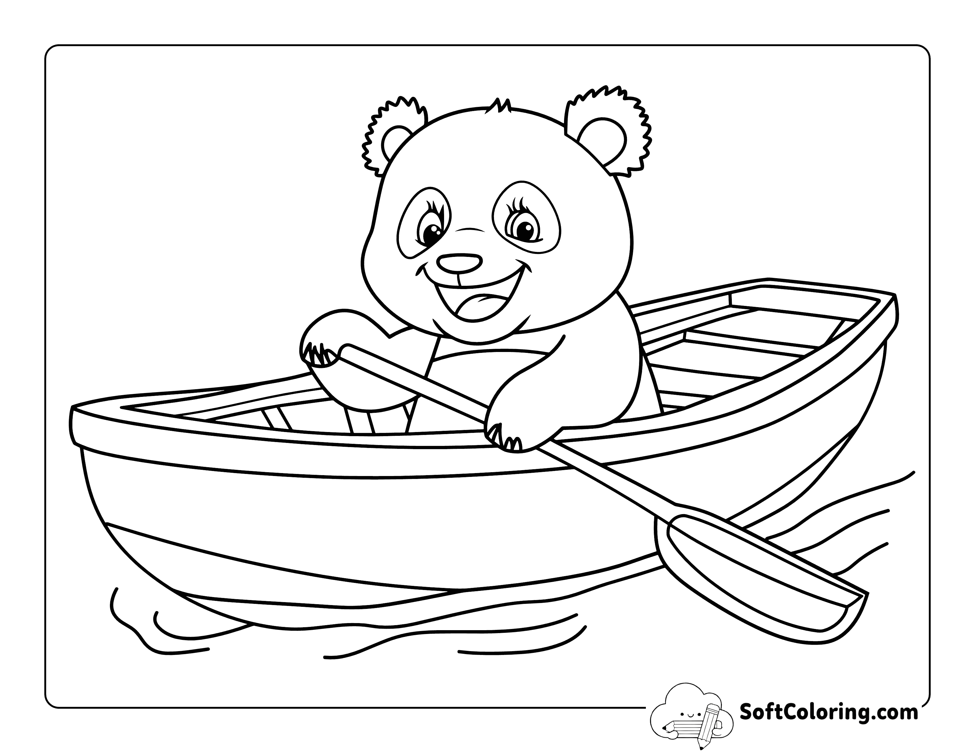 Panda in a Row Boat Coloring Sheet Printable