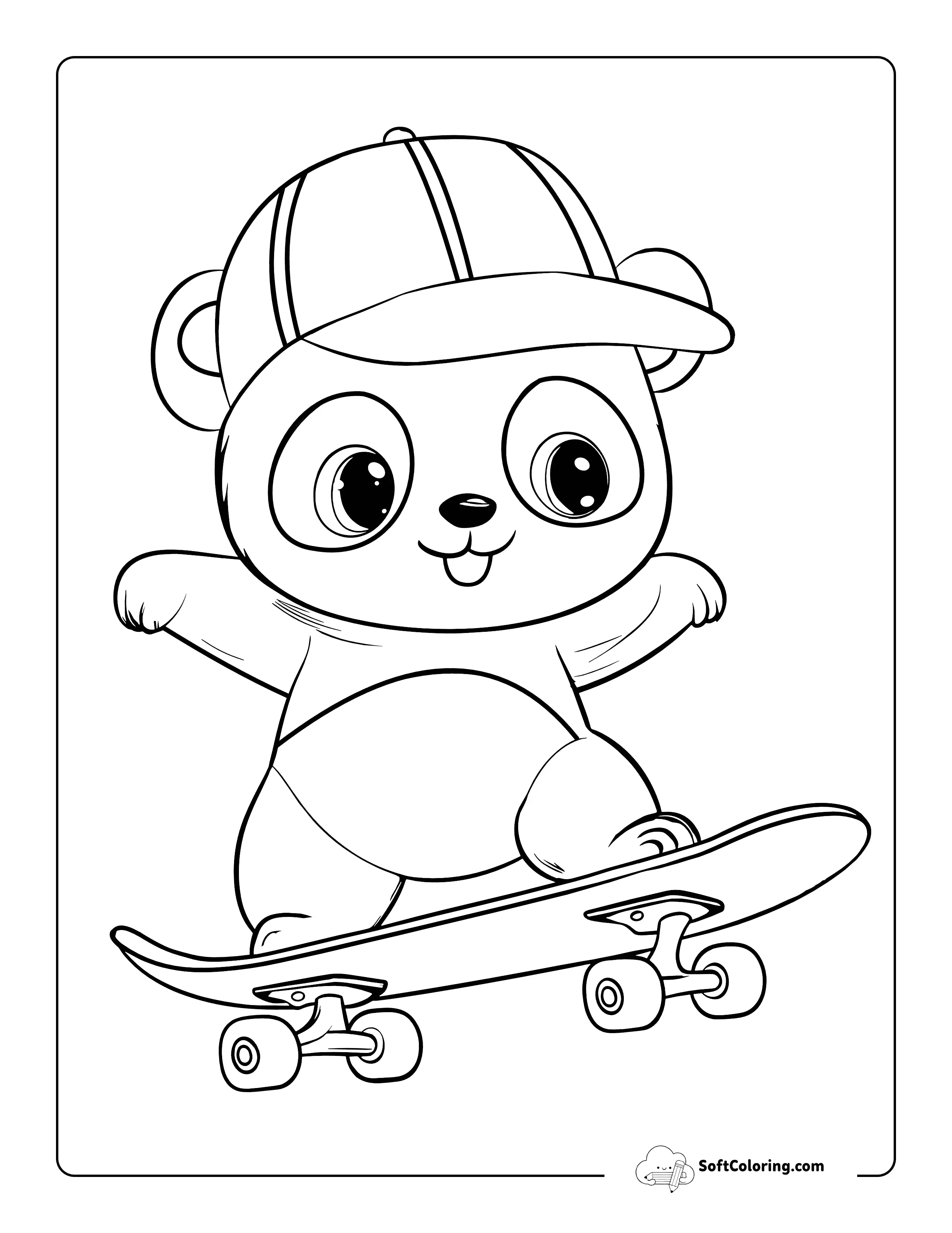 Cute Skateboarding Panda Coloring Page