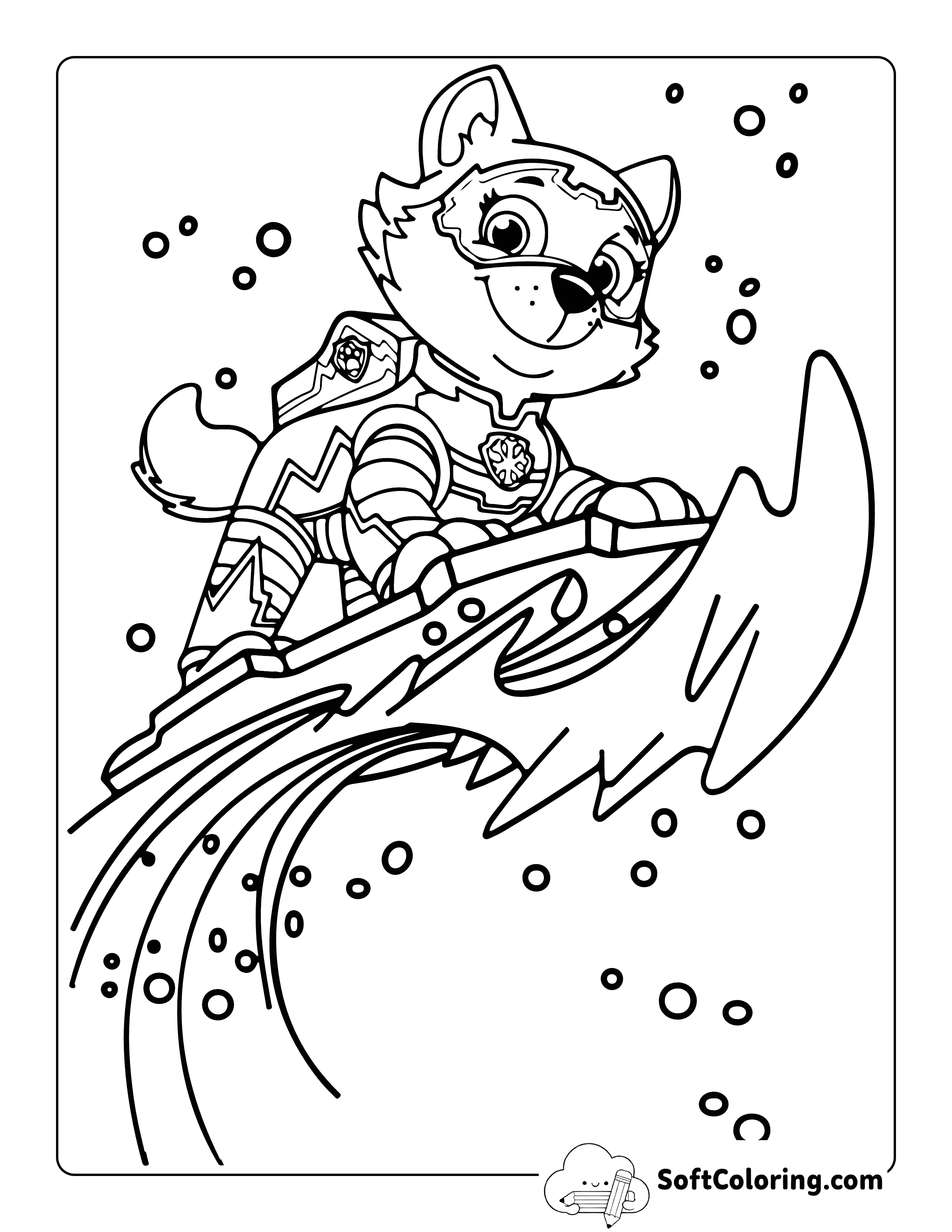 Cool Everest Surfing Paw Patrol-Inspired Coloring Sheet