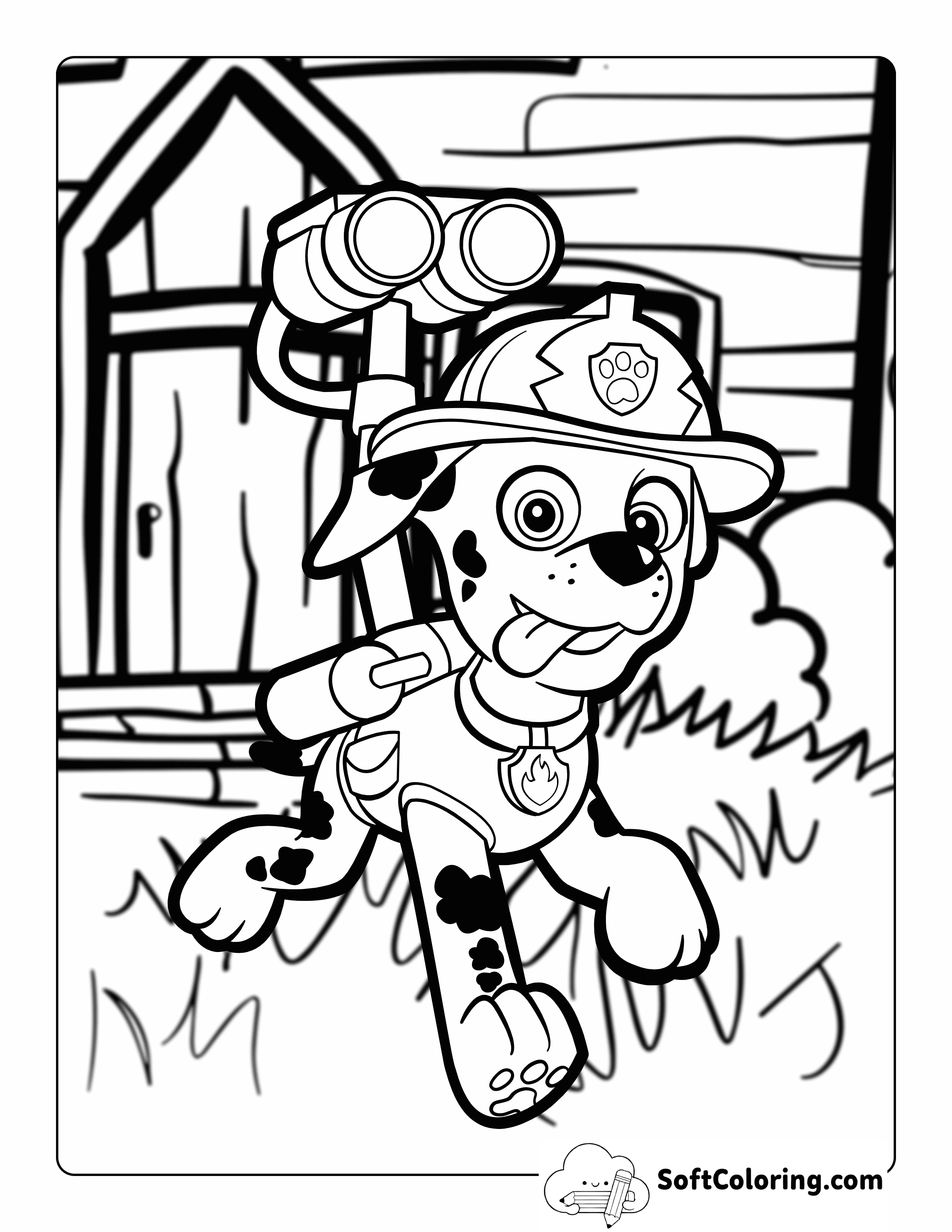 Funny Marshall Firehouse Paw Patrol-Inspired Coloring Page
