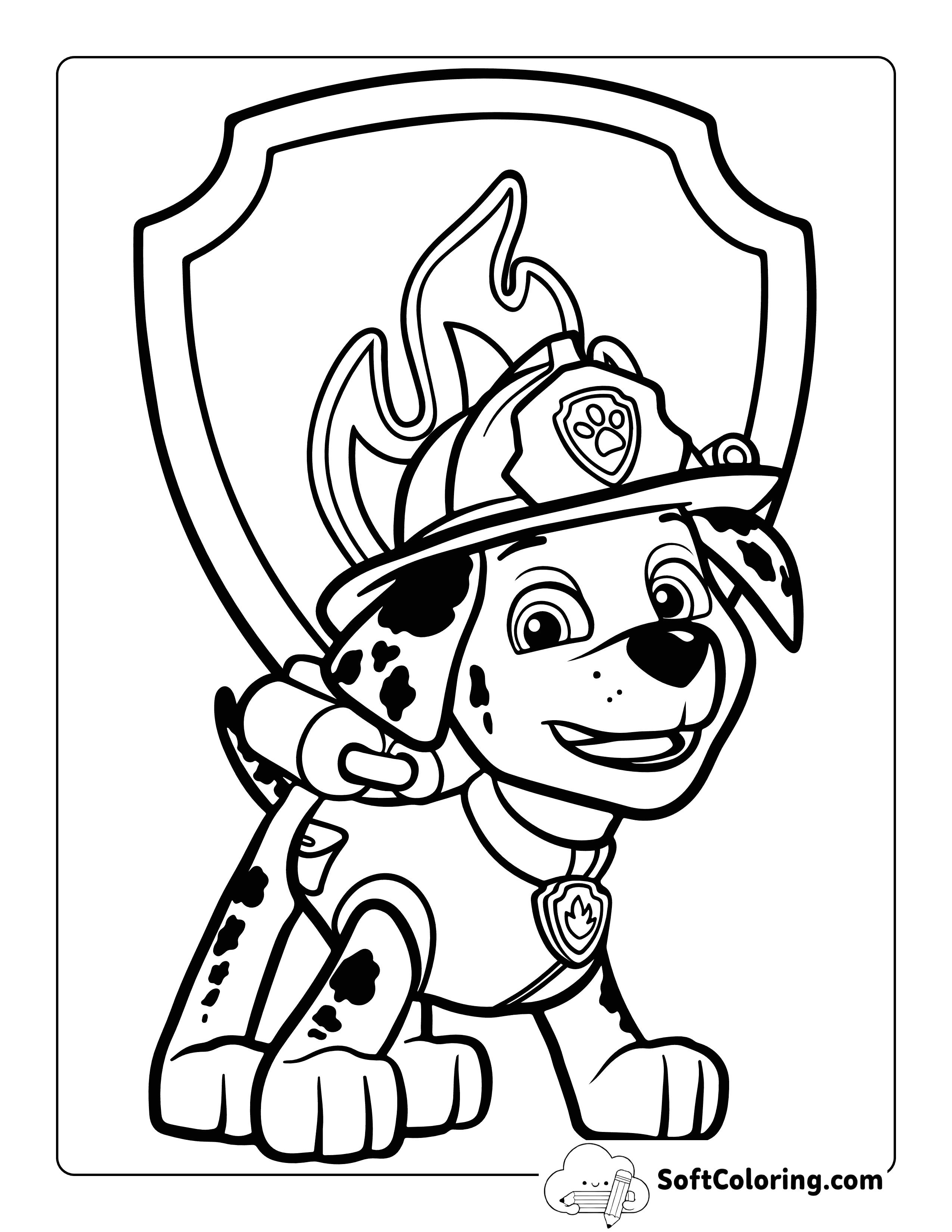 Cute Marshall with Bade Paw Patrol-Inspired Coloring Page