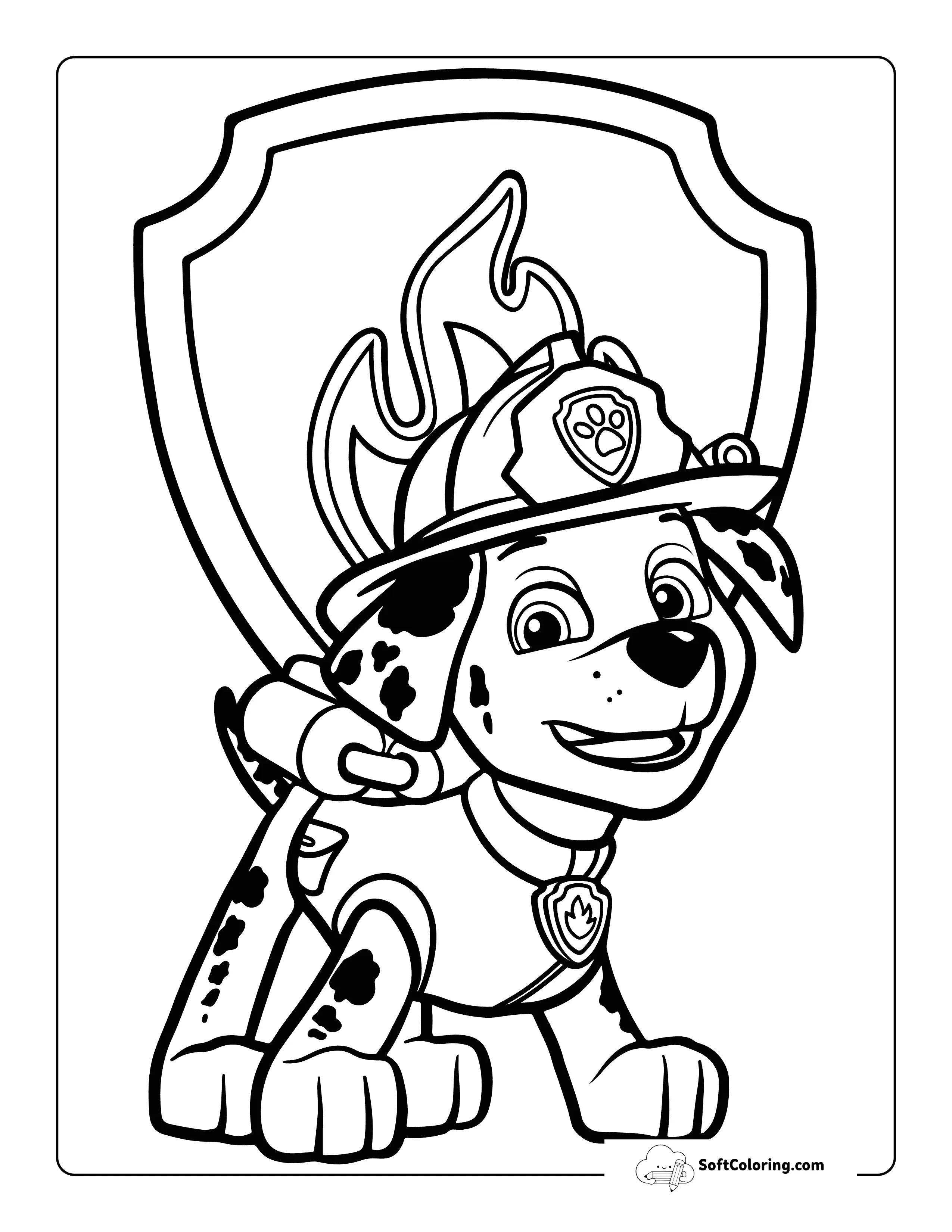 Cute Marshall With Bade Paw Patrol-Inspired Coloring Page