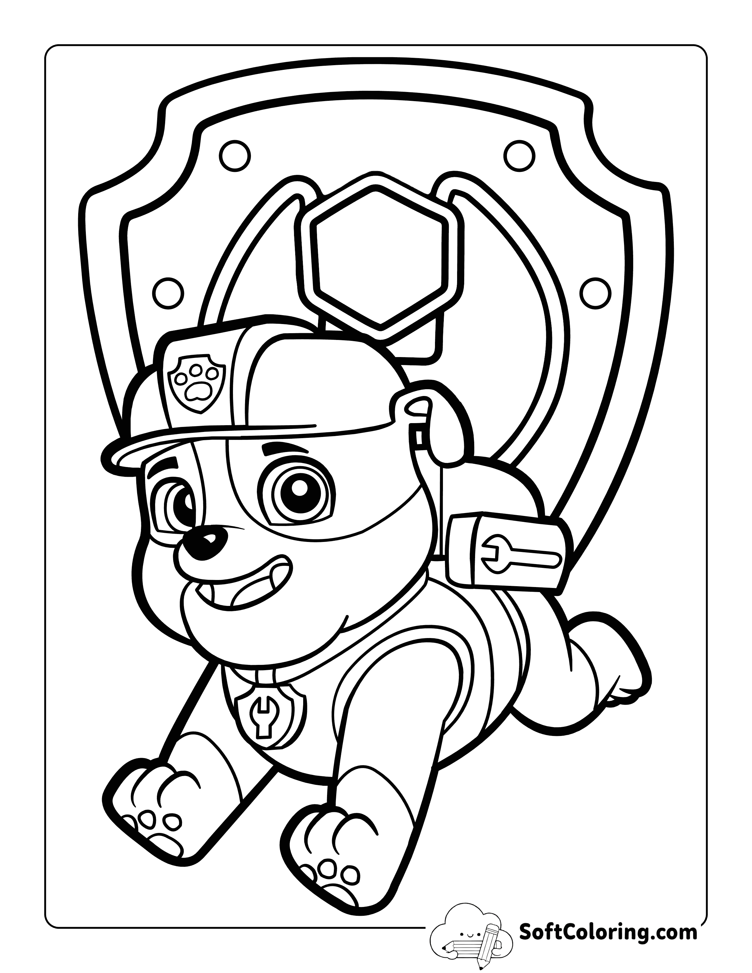 Easy Rubble with Badge Paw Patrol-Inspired Coloring Page