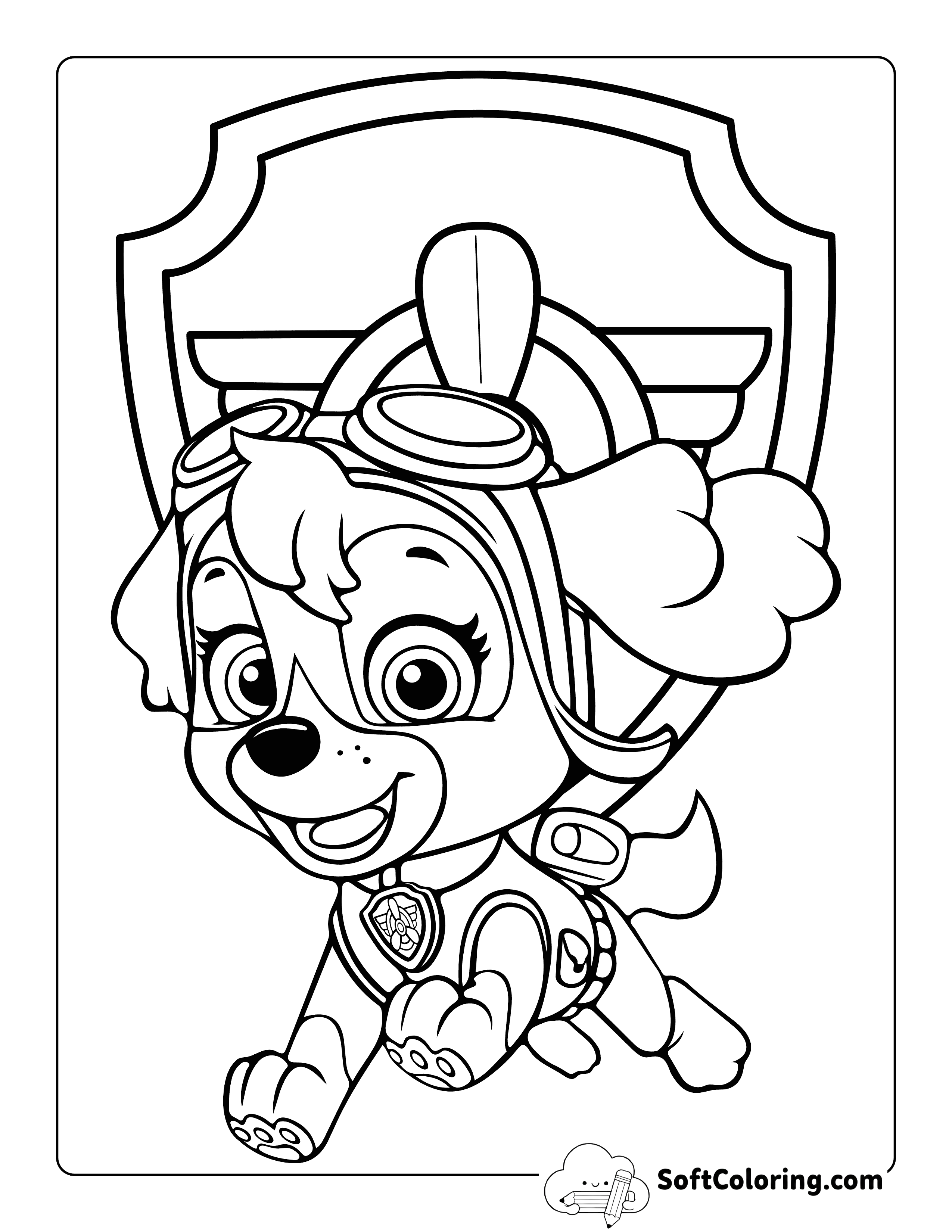 Cute Skye with Badge Paw Patrol-Inspired Coloring Page