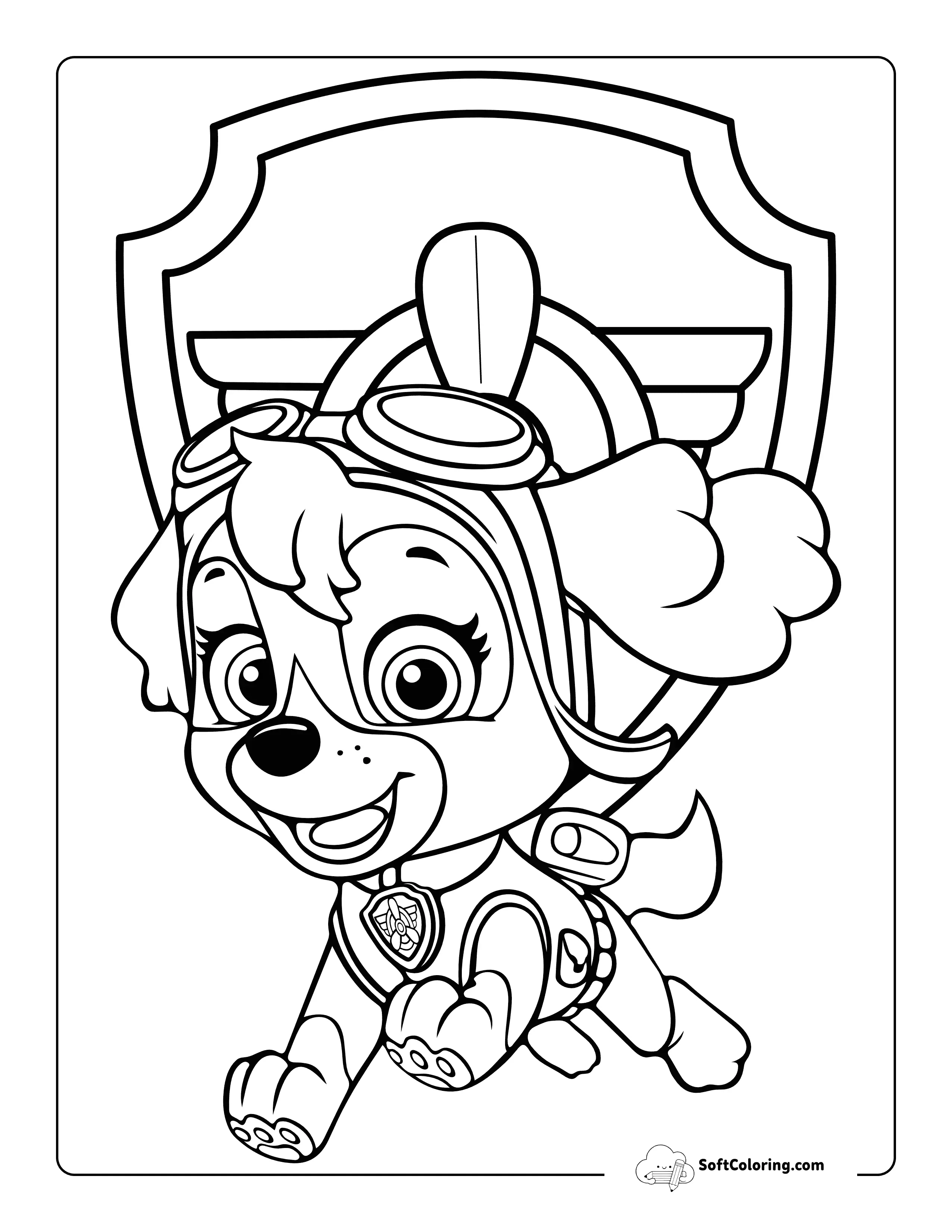 Cute Skye With Badge Paw Patrol-Inspired Coloring Page