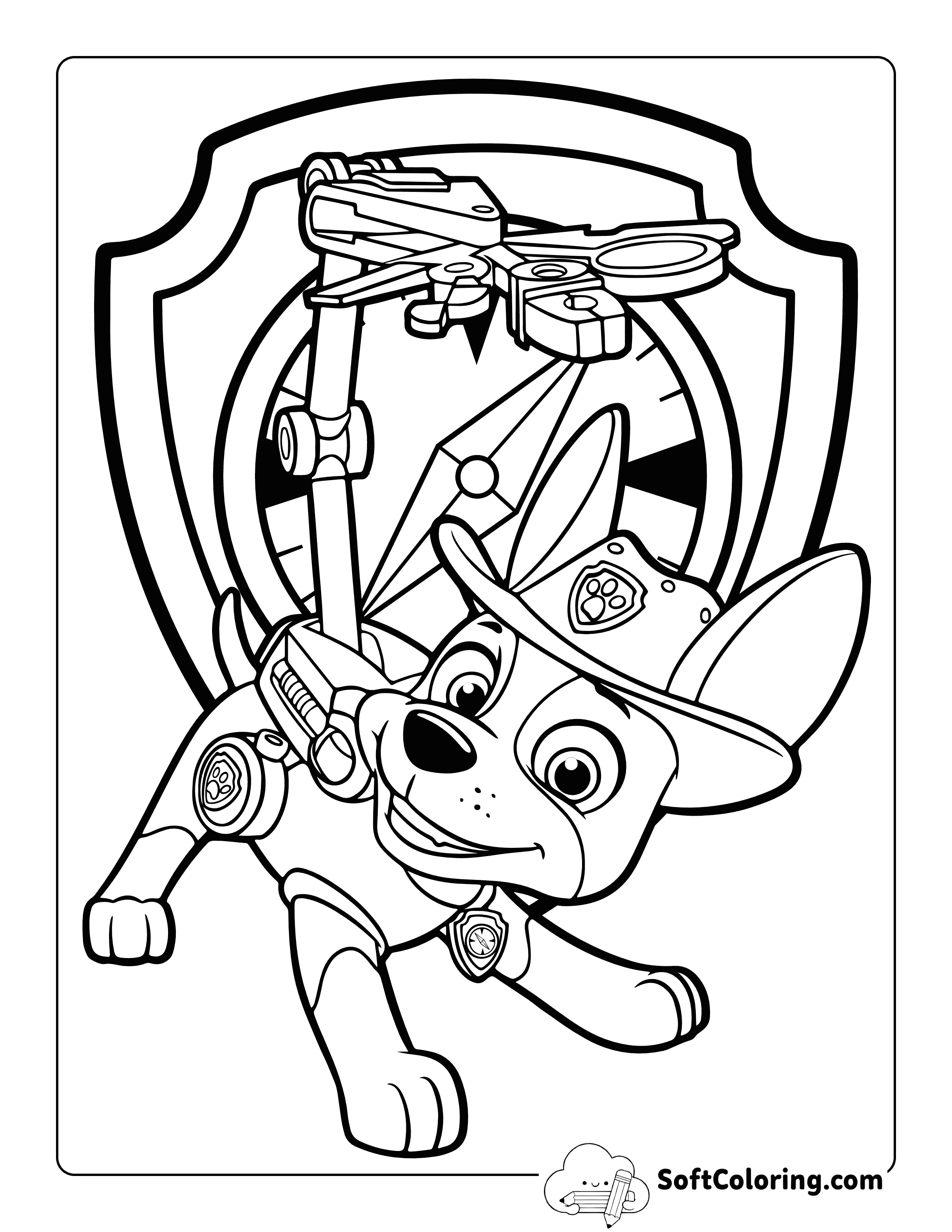 Tracker with Badge Paw Patrol-Inspired Coloring Page