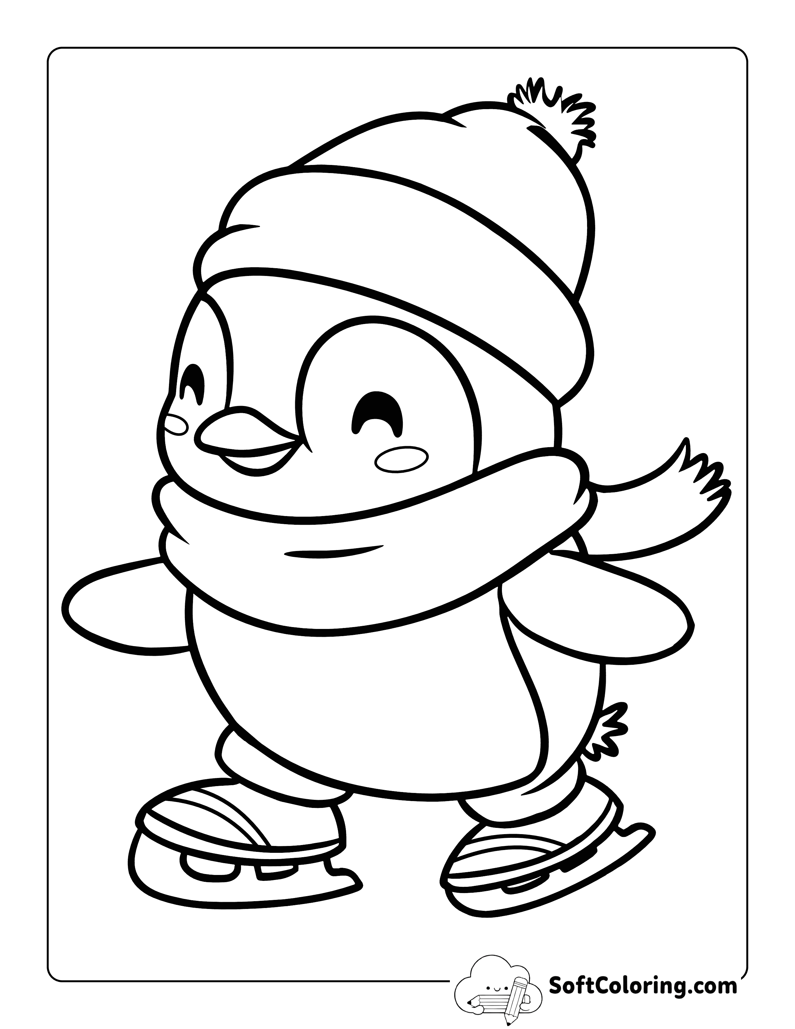 Cute Ice Skating Baby Penguin Coloring Page