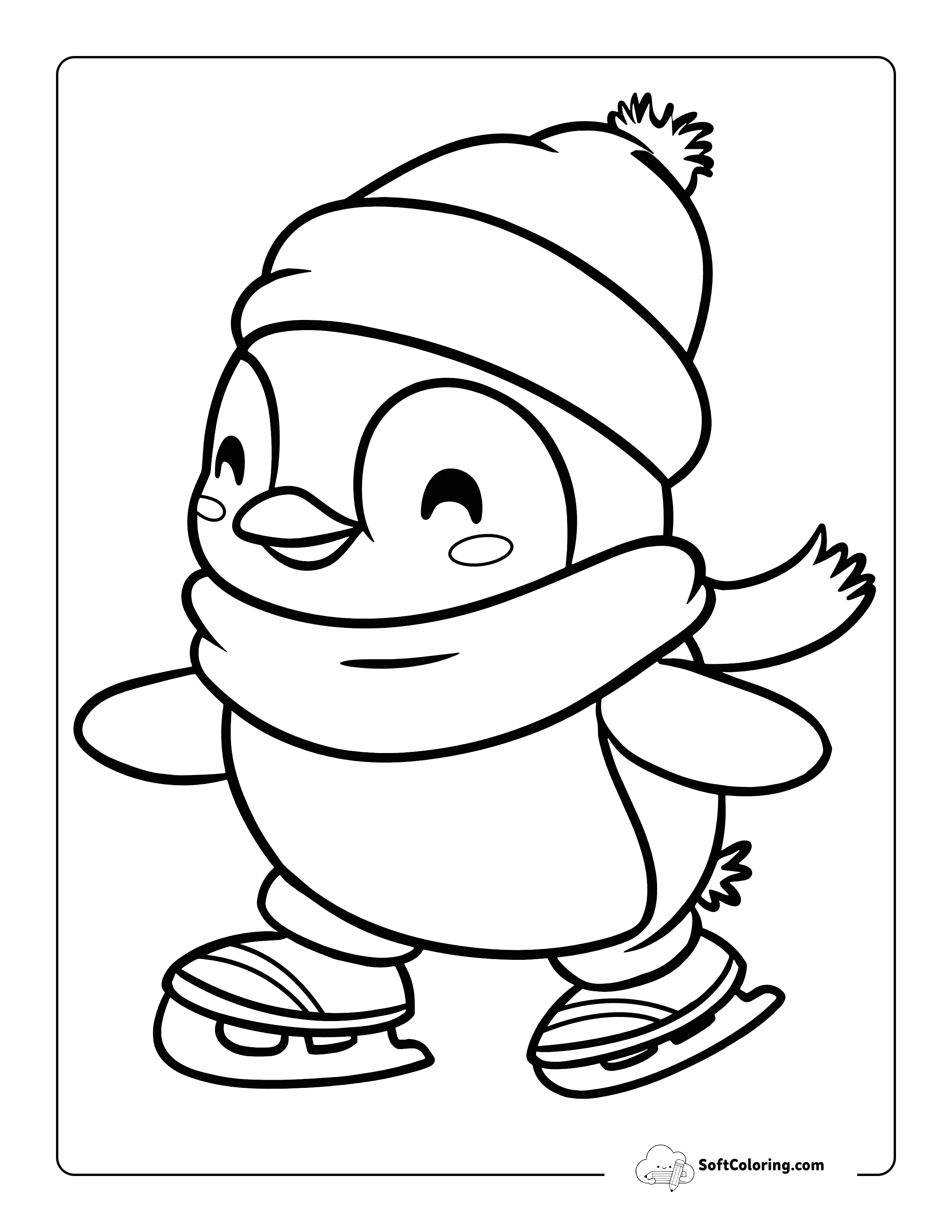 Cute Ice Skating Baby Penguin Coloring Page