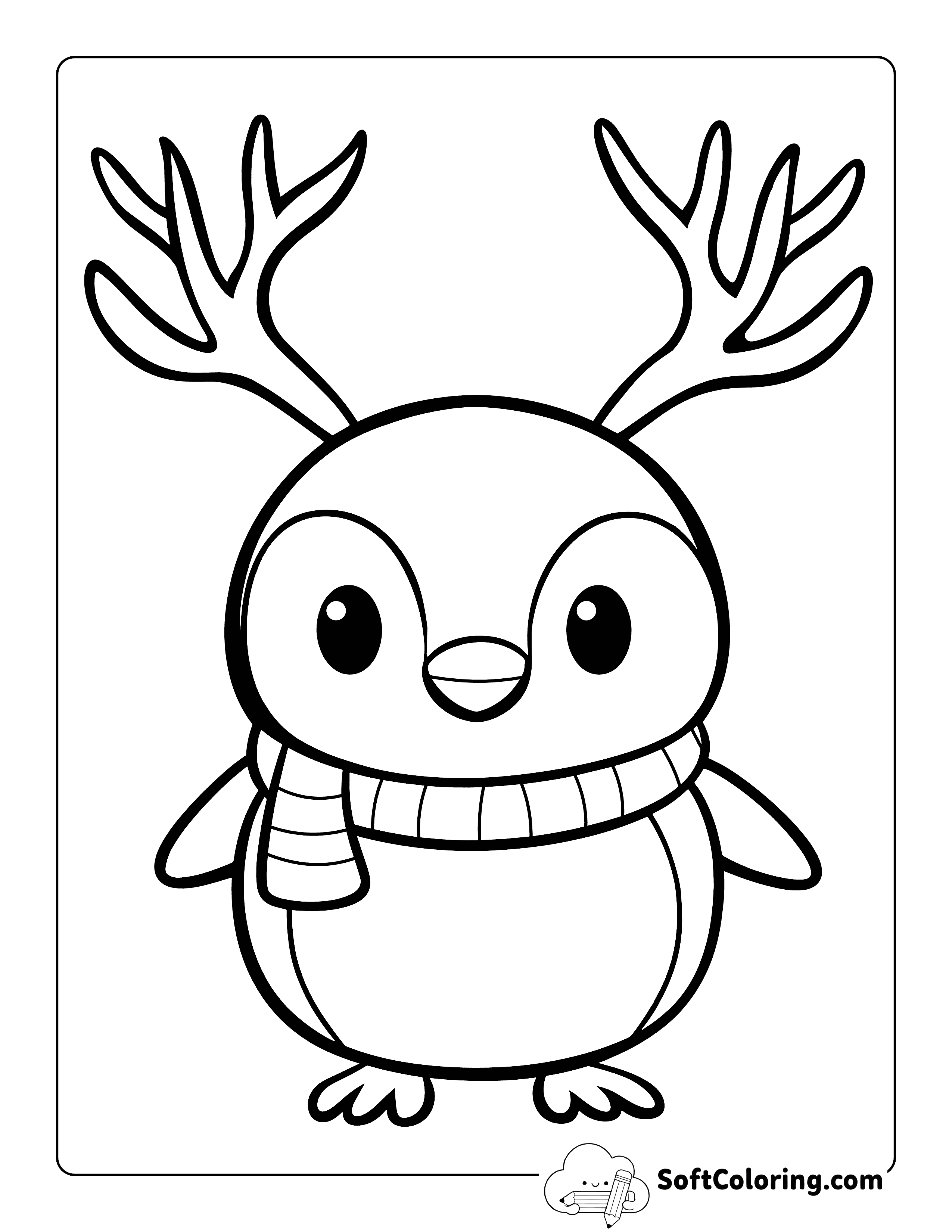 Cute Penguin with Antlers Coloring Sheet
