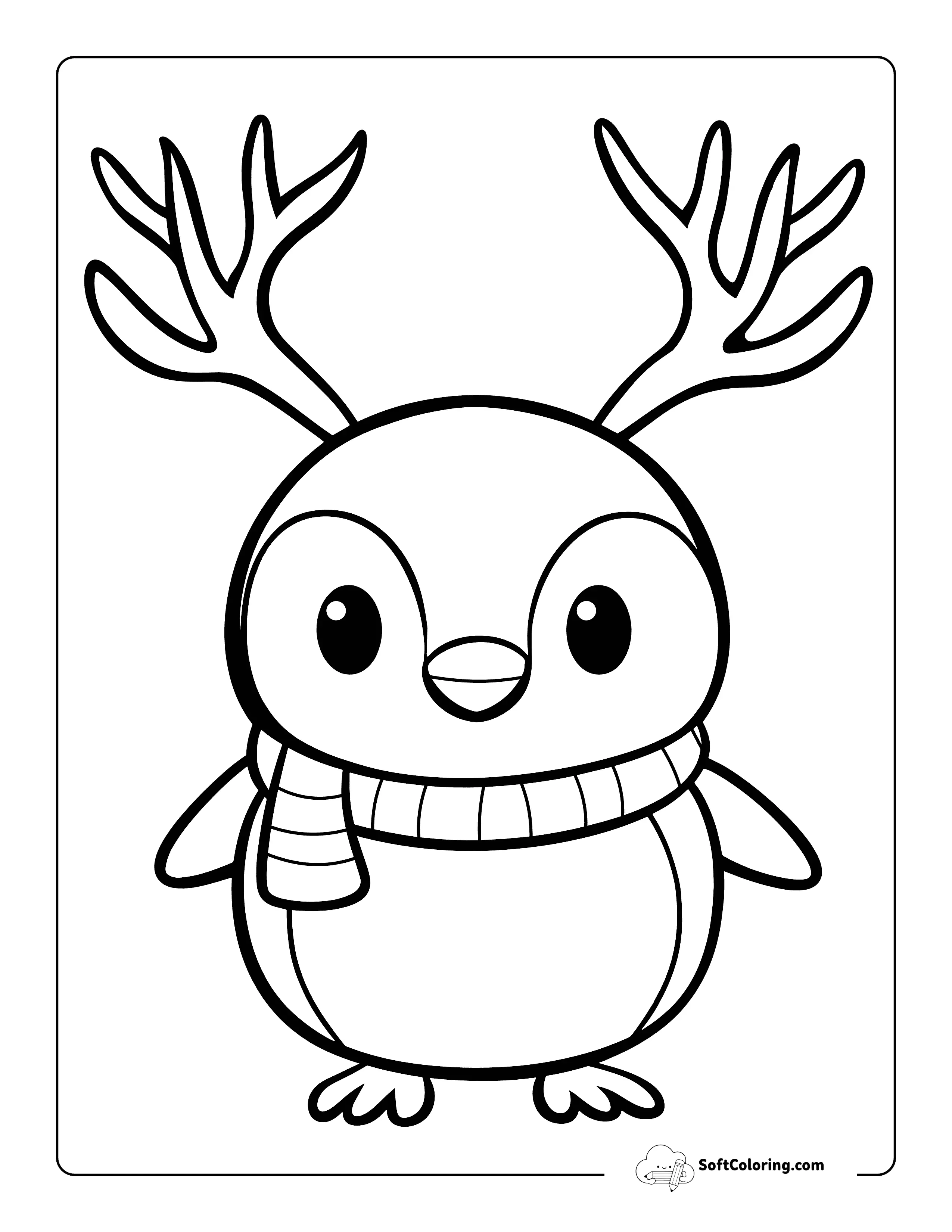 Cute Penguin With Antlers Coloring Sheet
