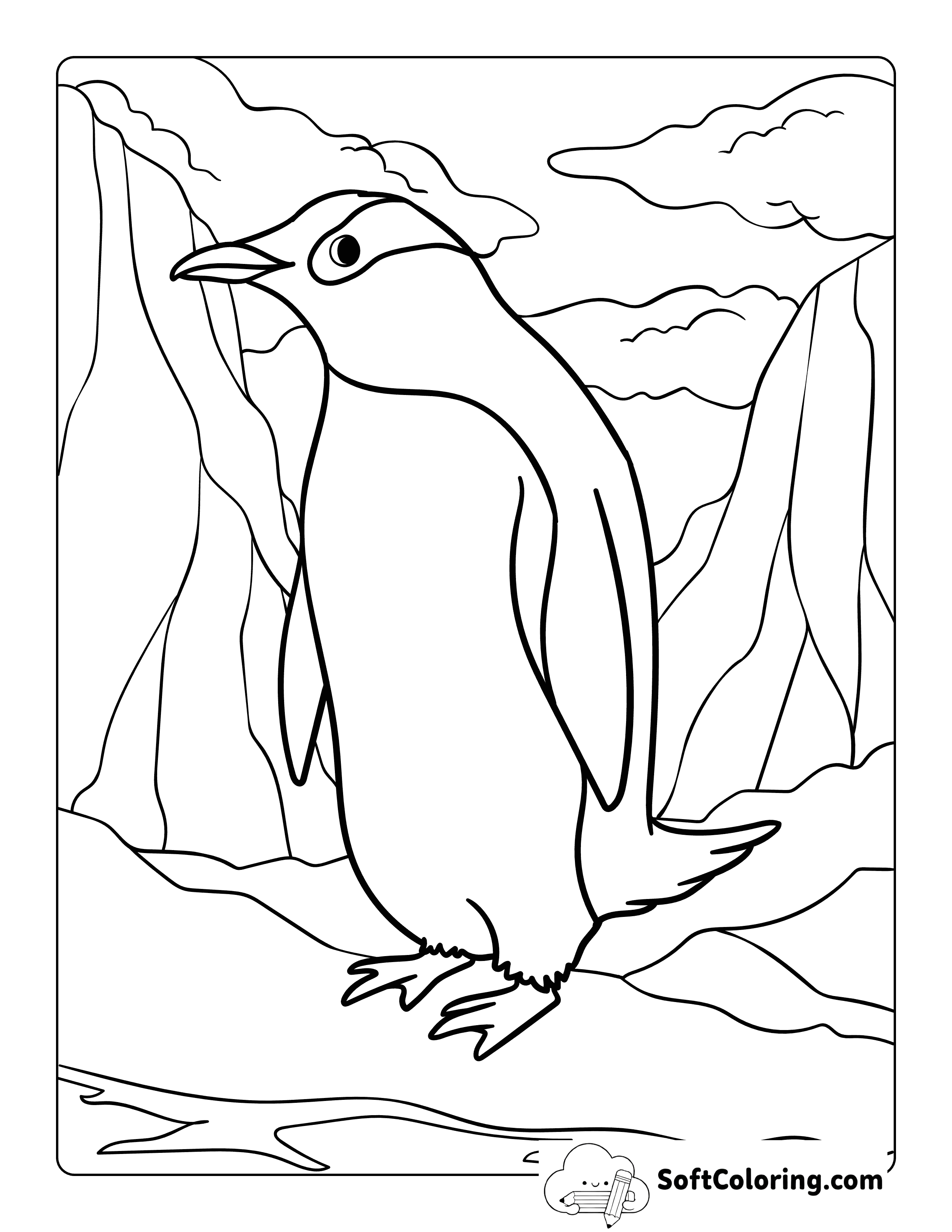 NEW! Simple Realistic Penguin on Ice Coloring Page