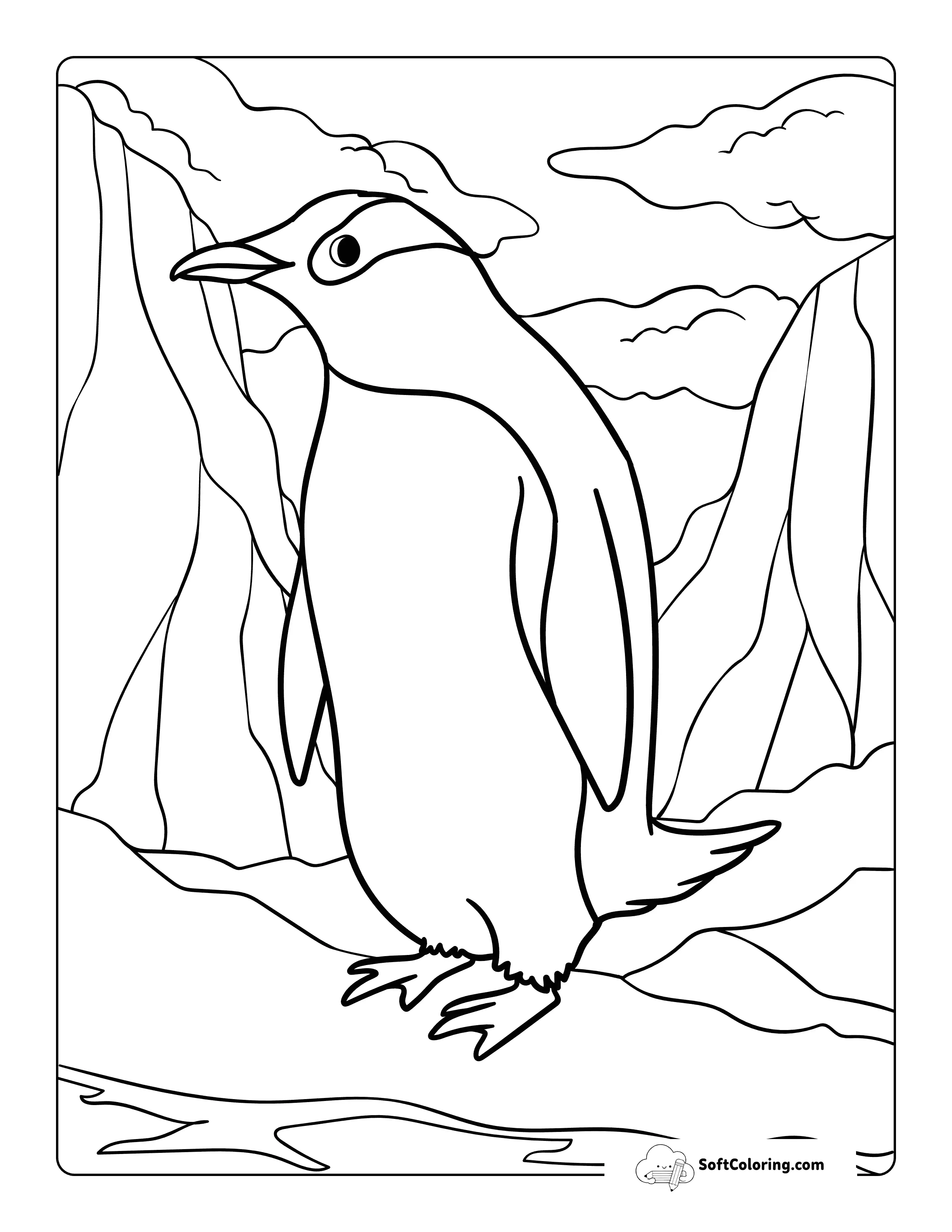 New! Simple Realistic Penguin On Ice Coloring Page