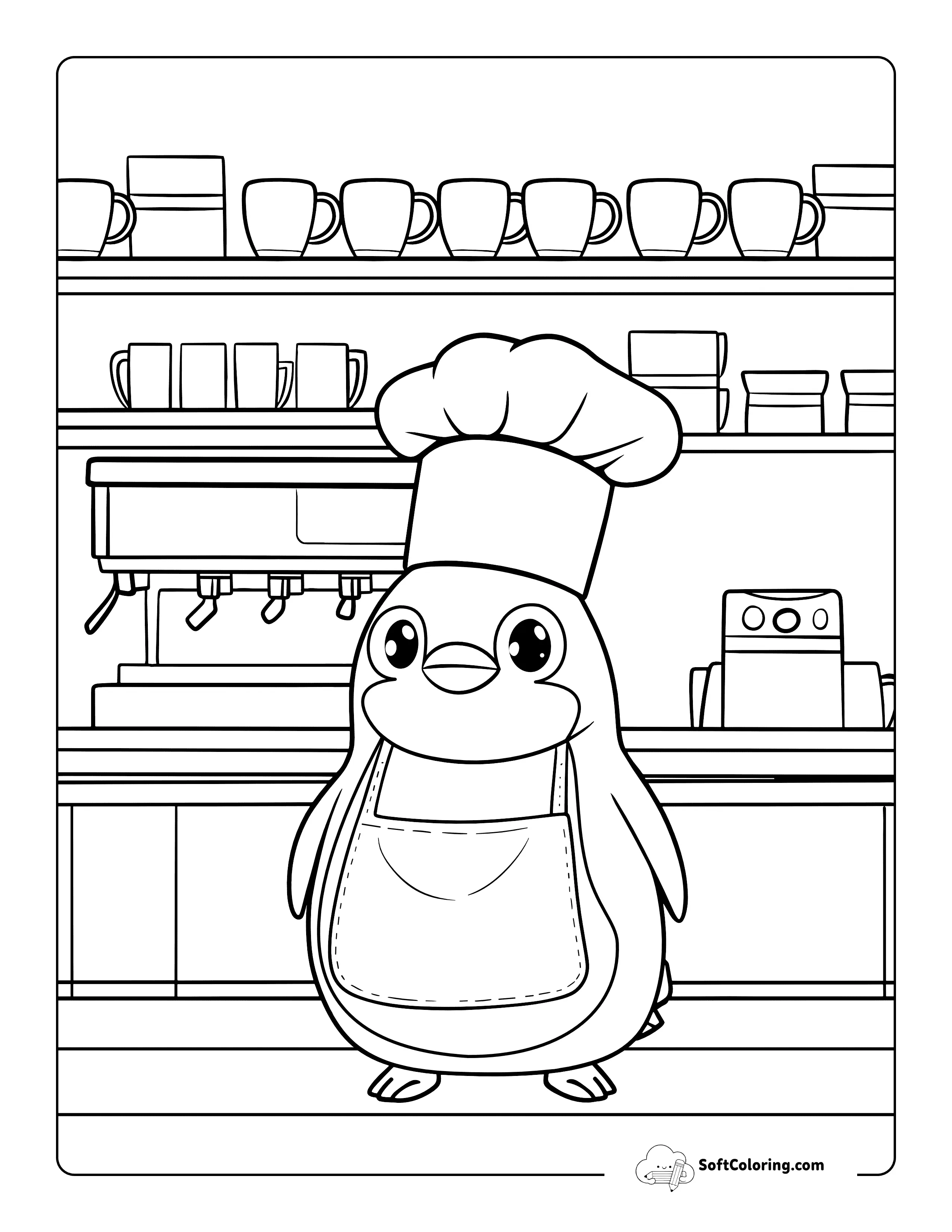 Penguin Cafe Coloring Page For Teens