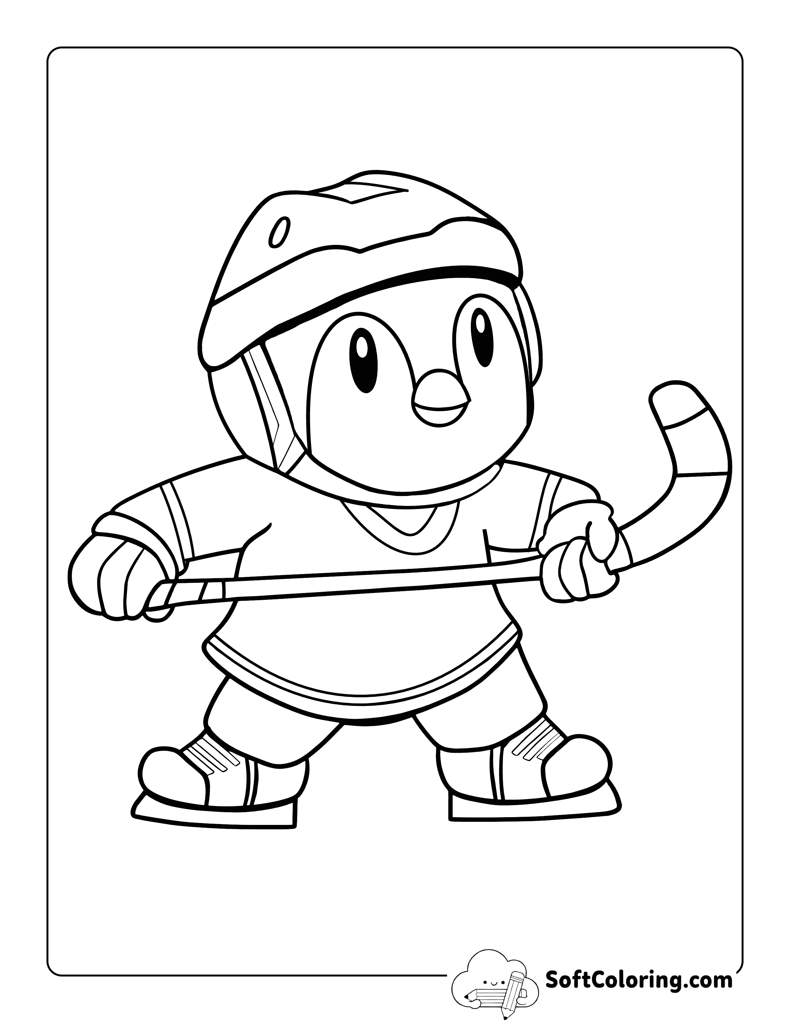 Easy, Cute Ice Hockey Penguin Coloring Sheet
