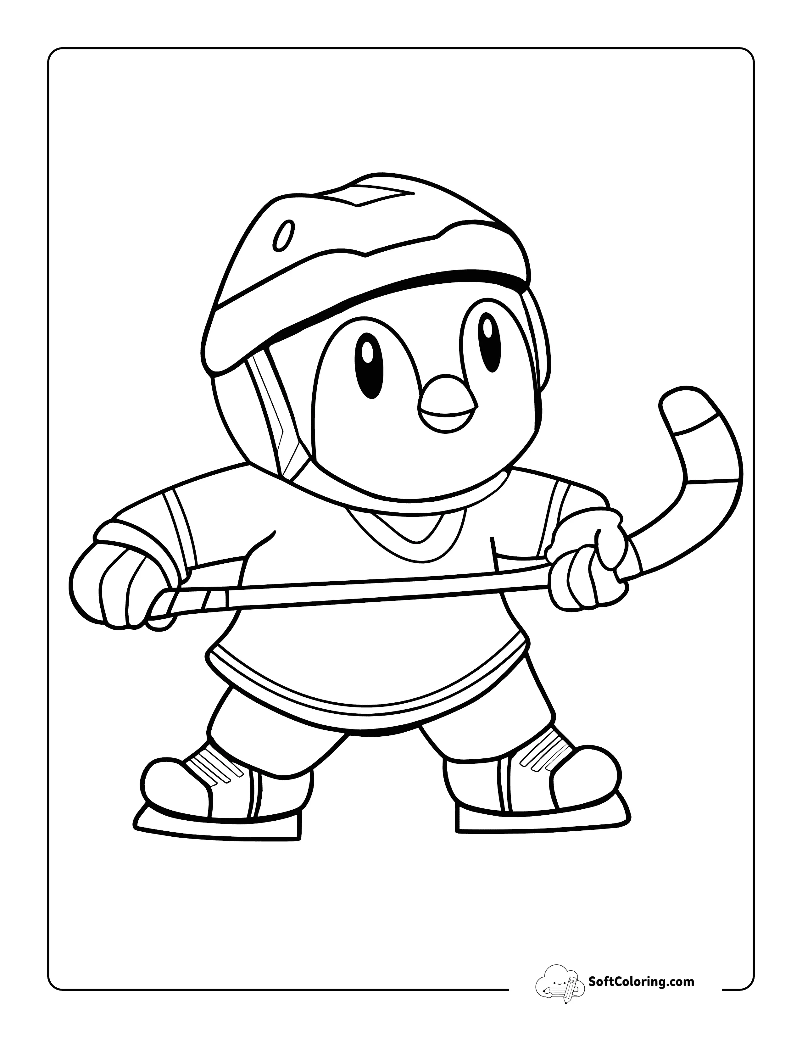 Cute Ice Hockey Penguin Coloring Sheet