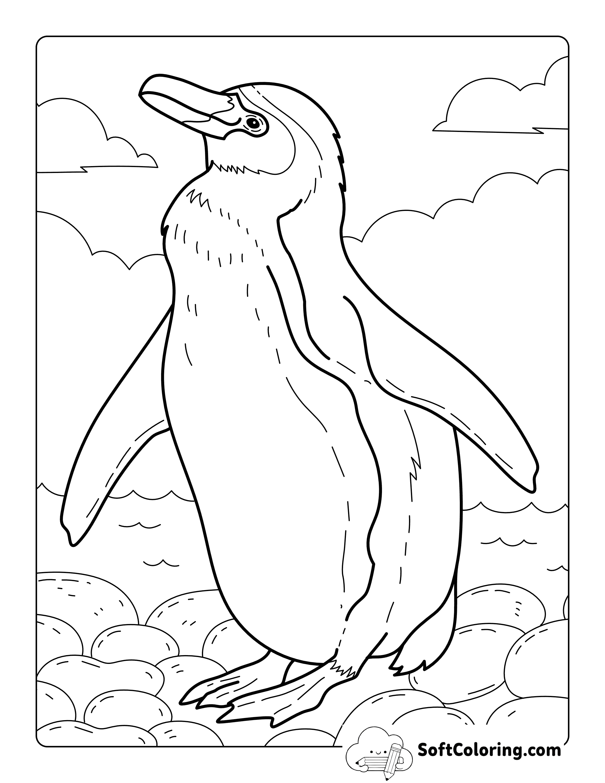 NEW! Easy Realistic Penguin by the Sea Coloring Page