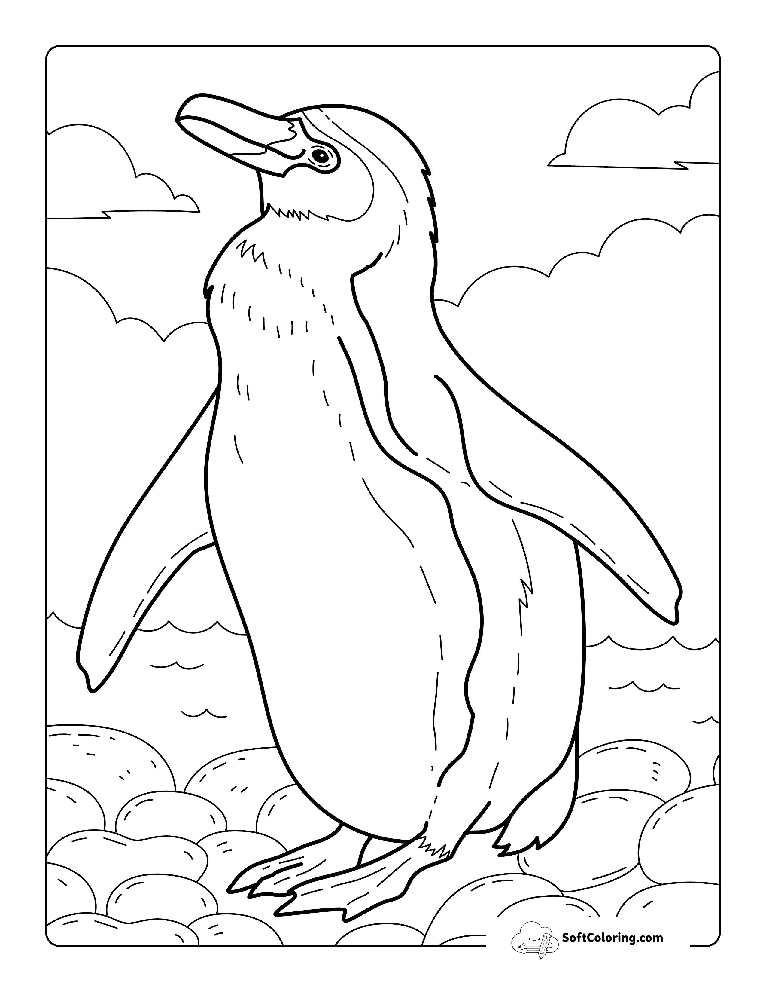 New! Easy Realistic Penguin By The Sea Coloring Page