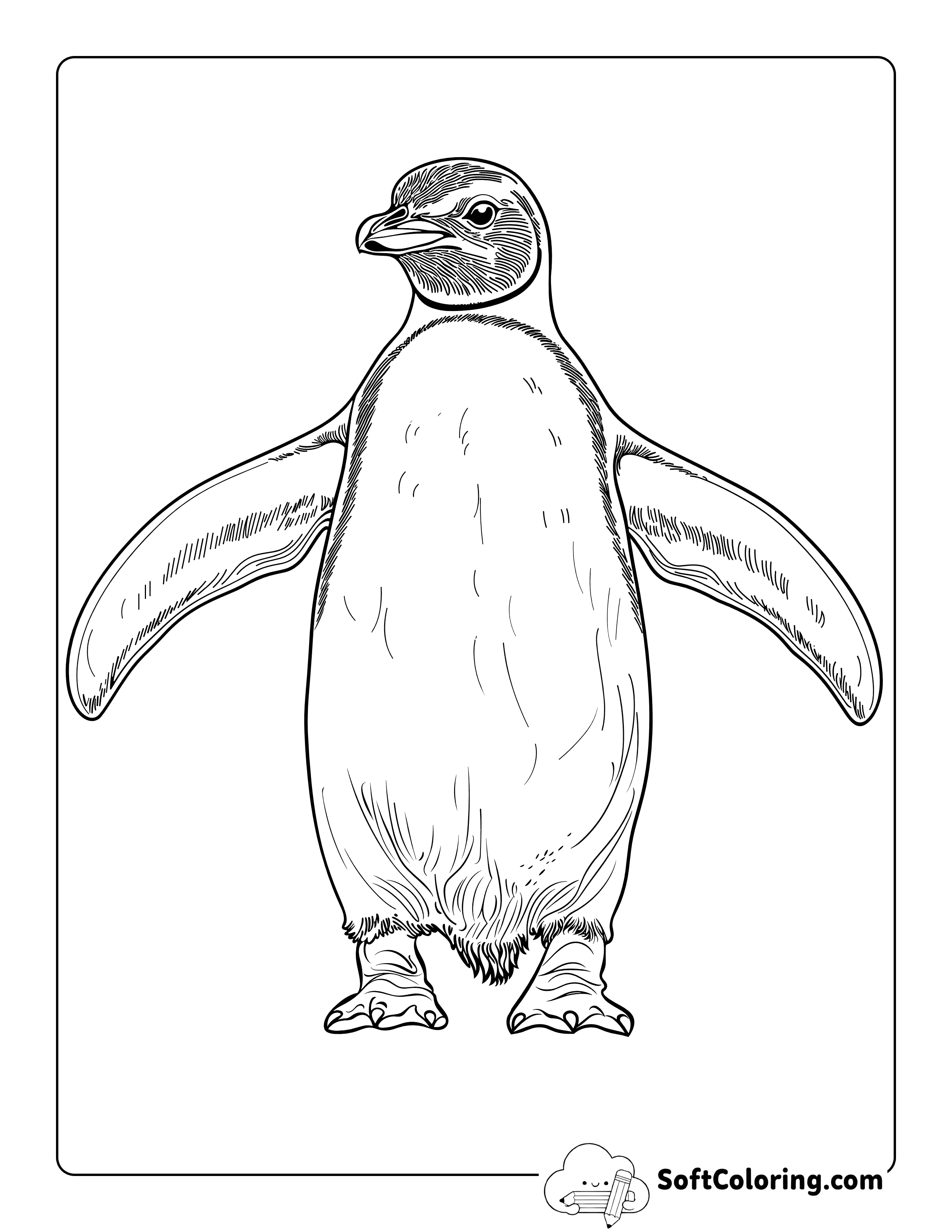 Realistic Penguin Coloring Sheet for Teens and Adults