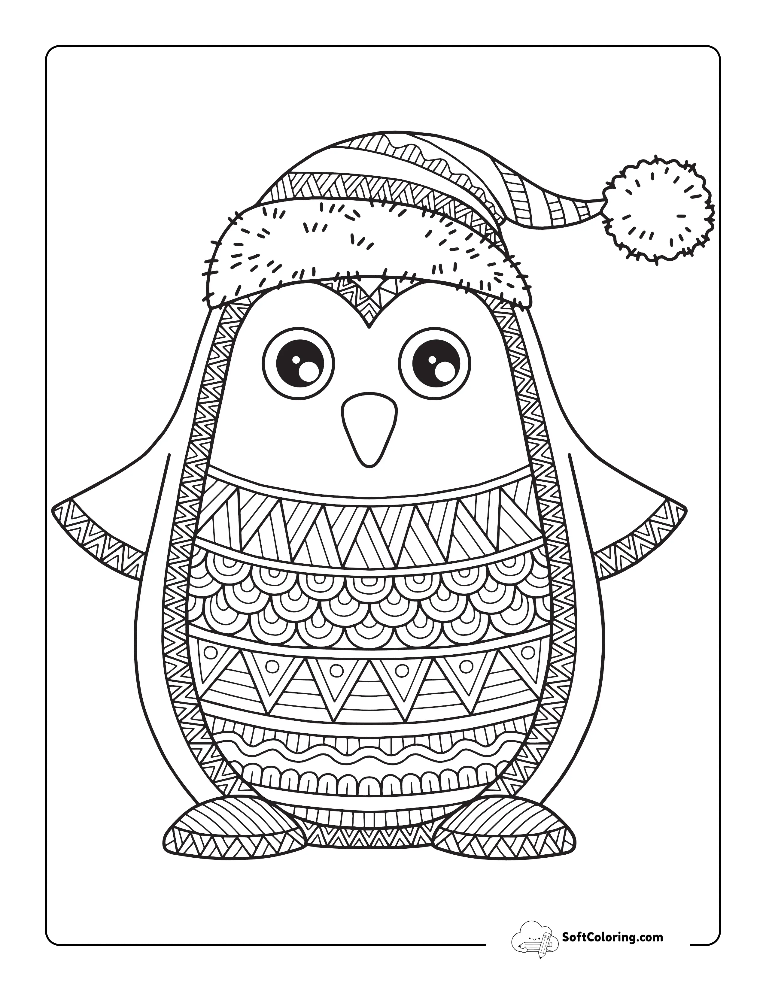 New! Relaxing Winter Penguin Mandala Coloring Sheet