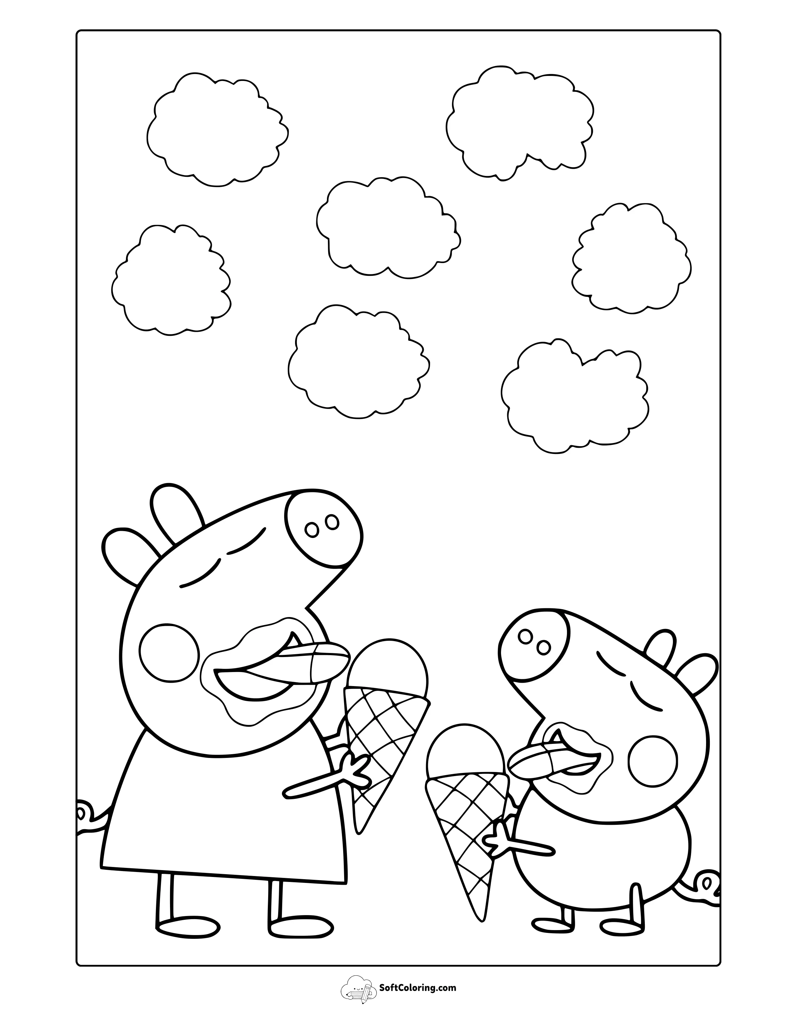 Peppa Pig And George Eating Ice Cream Coloring Page