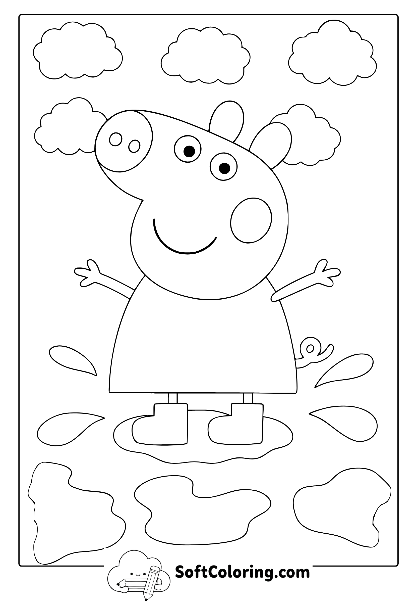 peppa pig jumping in puddle coloring page