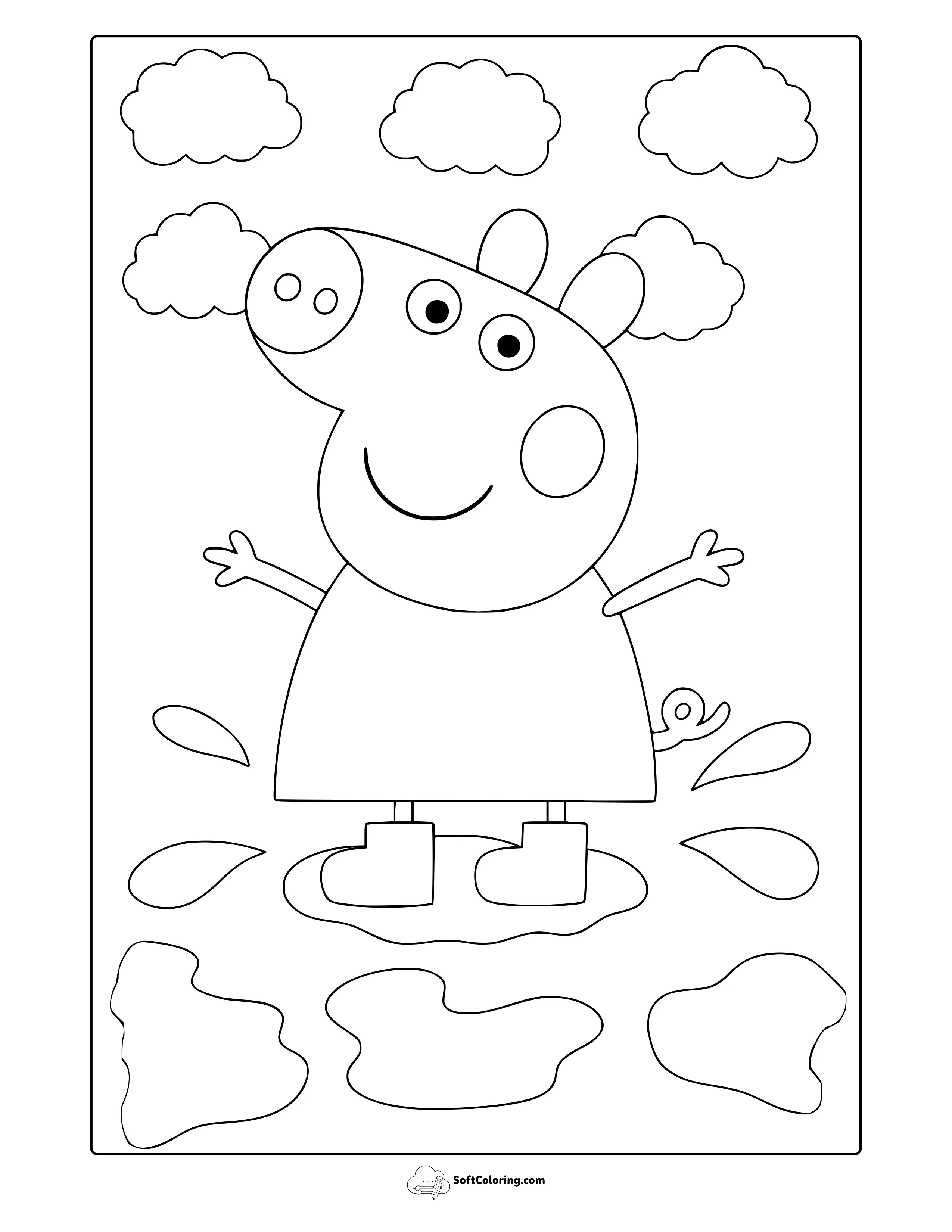 Peppa Pig Jumping In Puddle Coloring Page