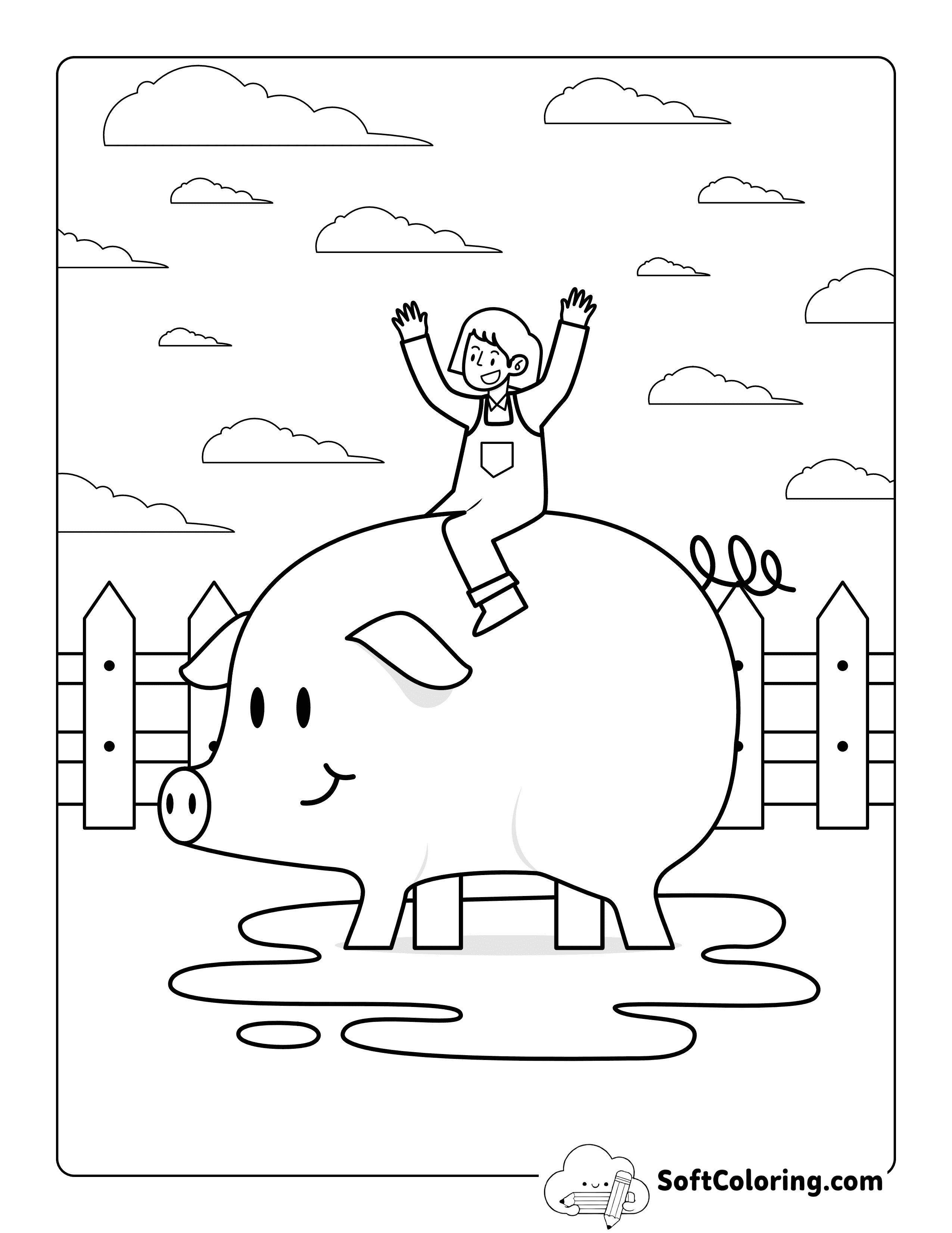 Easy Cute Piggy-Back Ride Coloring Page
