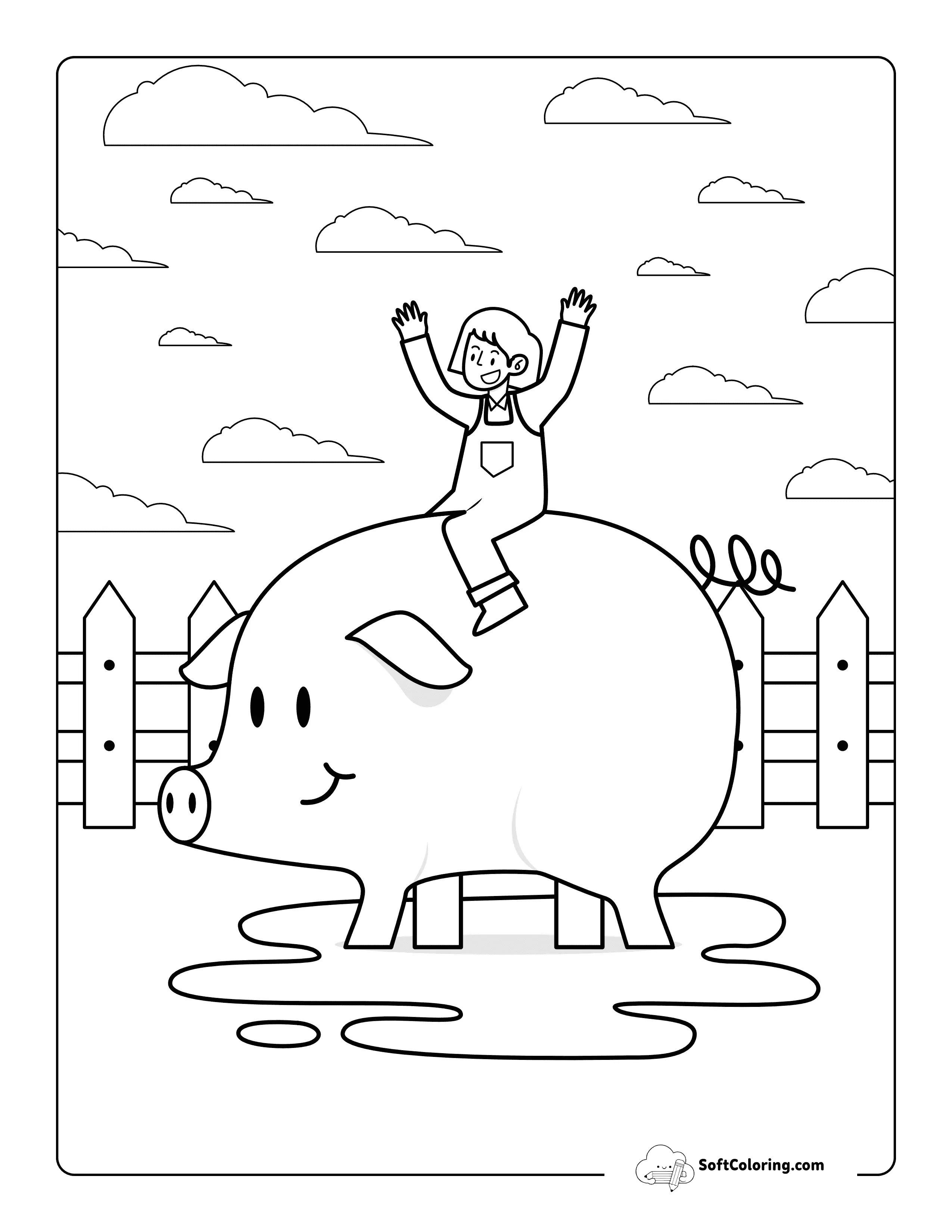 Easy Cute Piggy-Back Ride Coloring Page