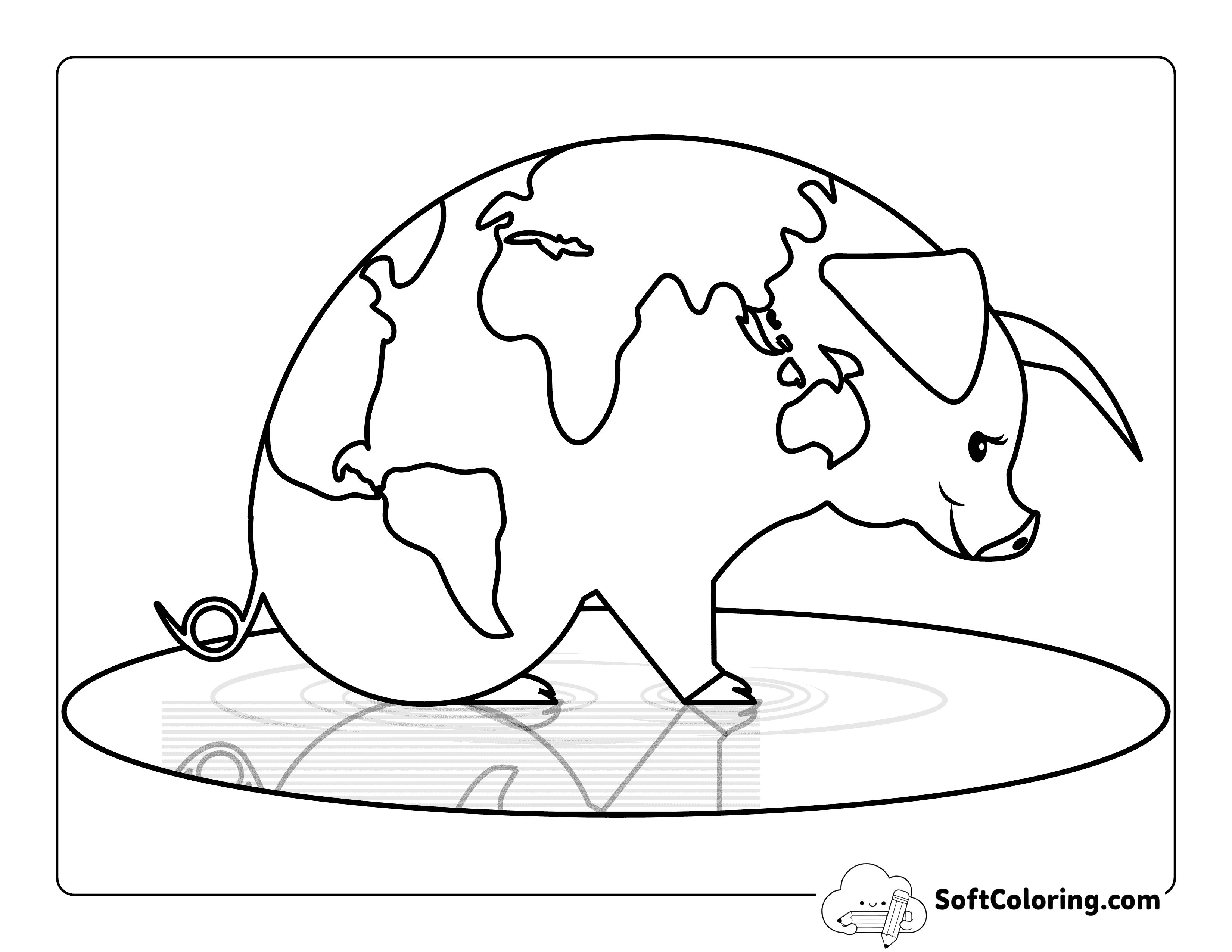 Easy Cute Muddy World Map Pig Printable