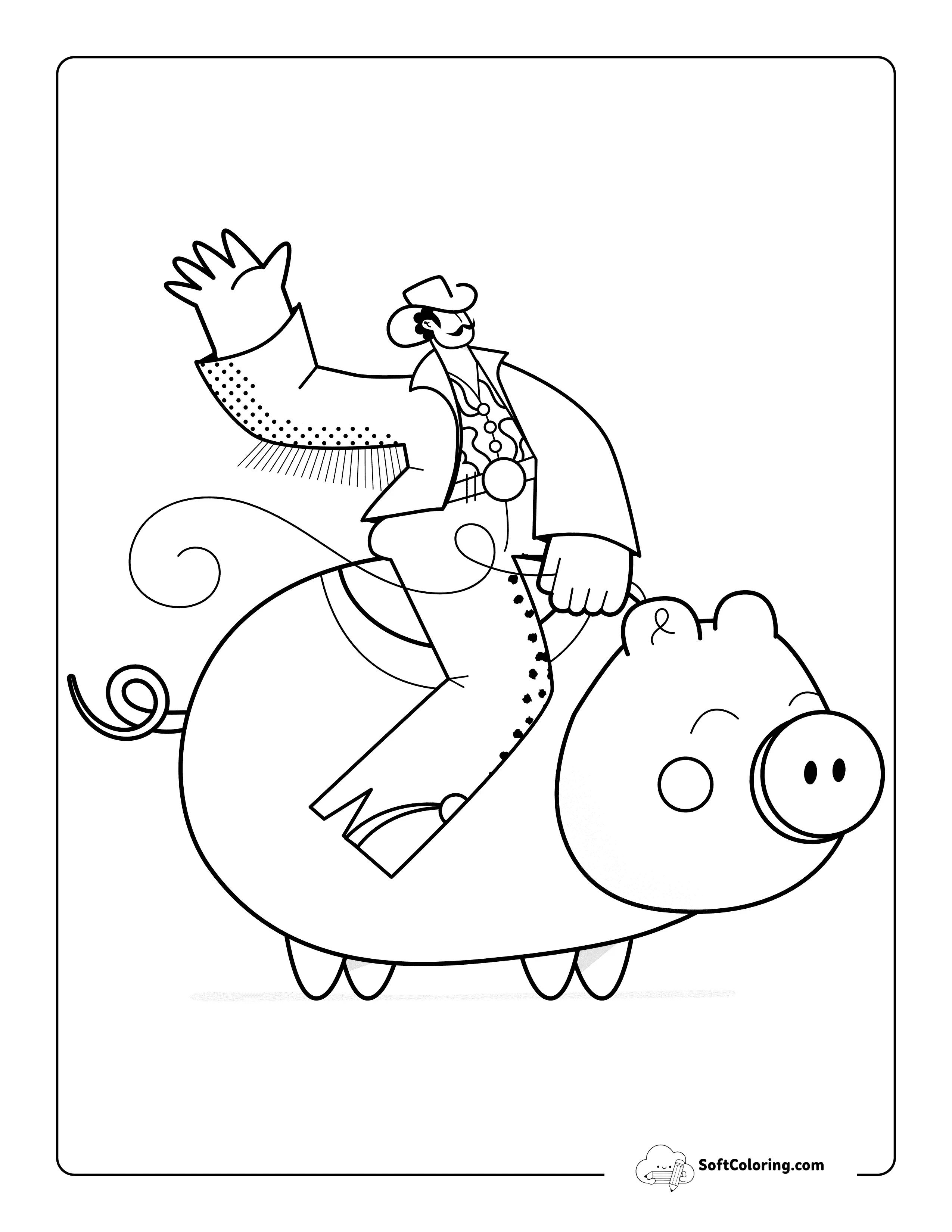 Cute Piggy And Cowboy Rodeo Printable To Color
