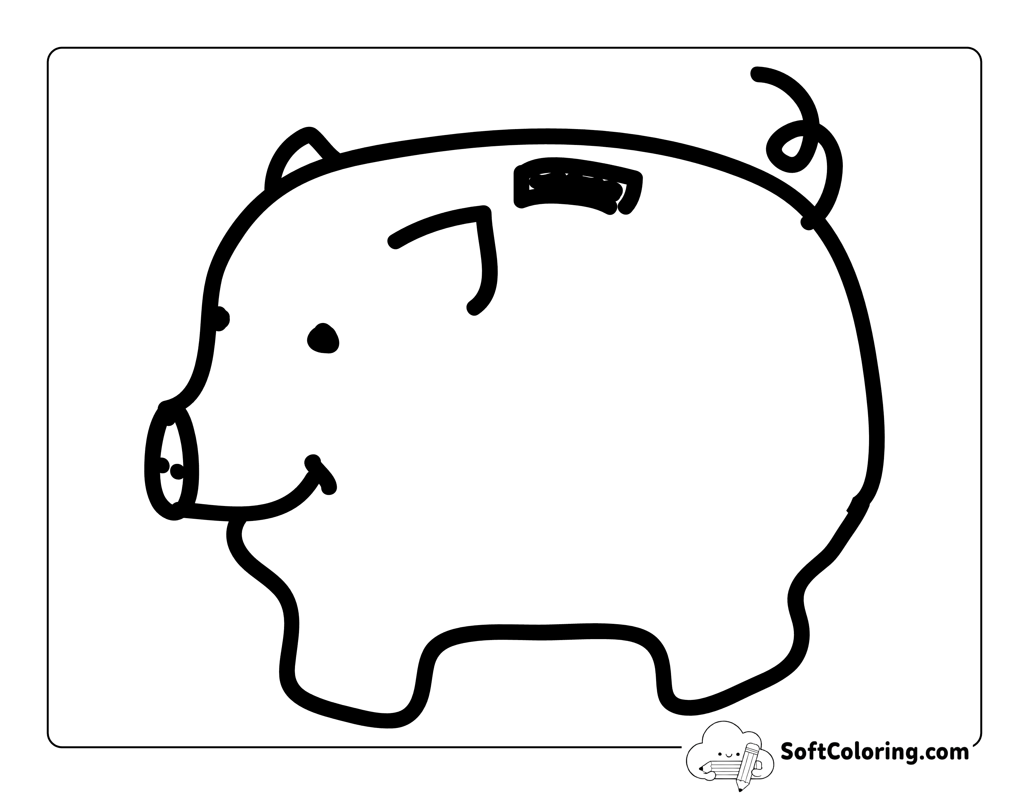 Easy Cute Piggy Bank Drawing to Color