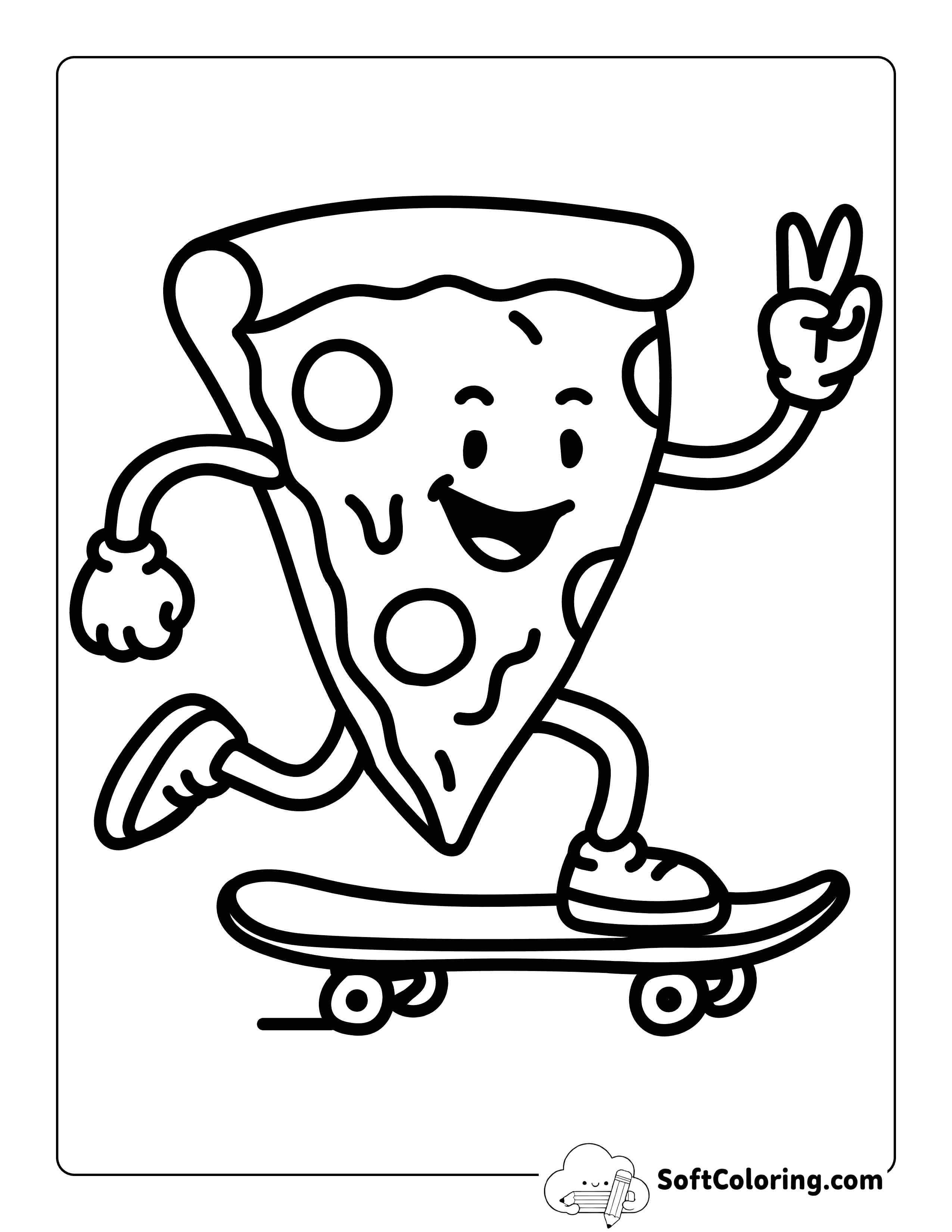 Cool Pizza Slice Skateboarding Coloring Page