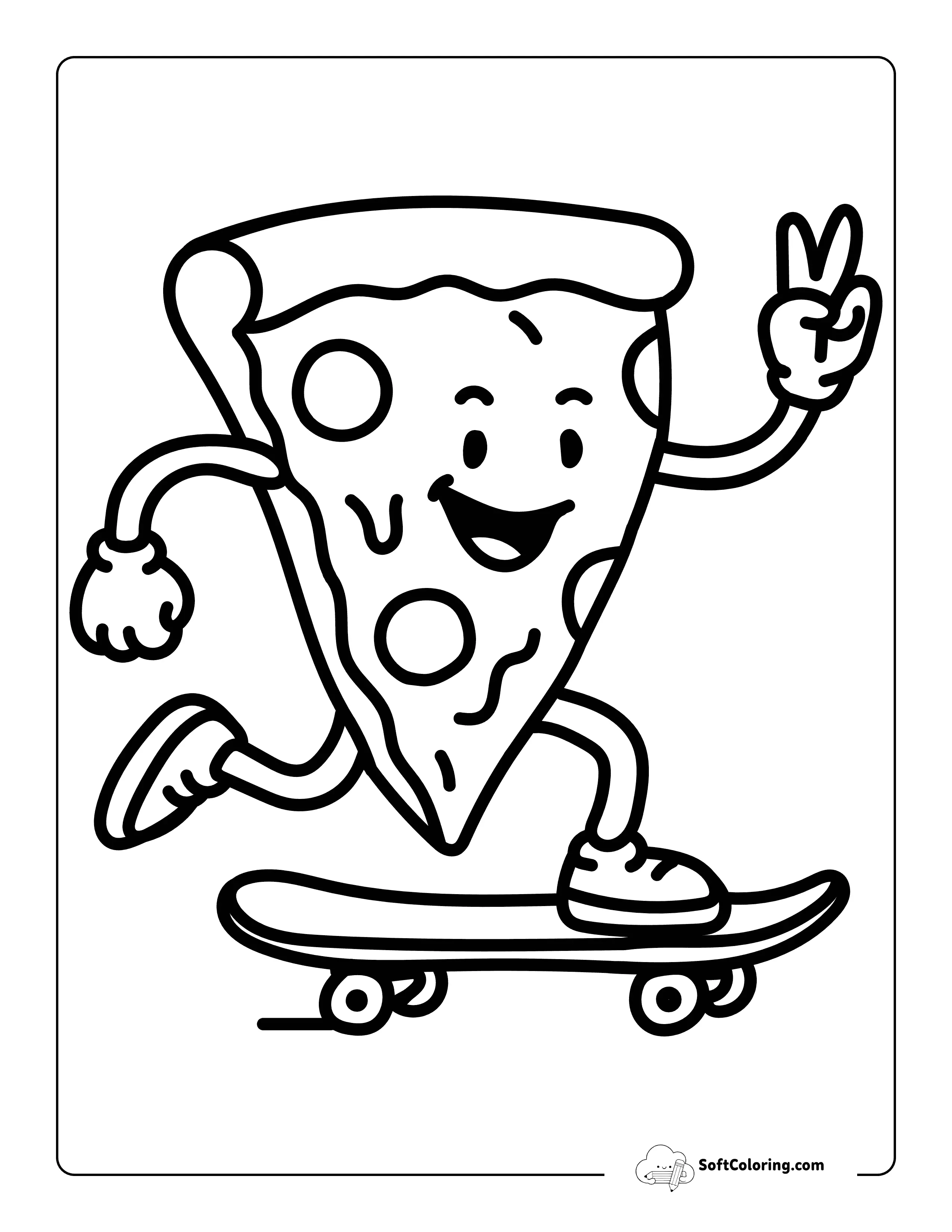 Cool Pizza Slice Skateboarding Coloring Page