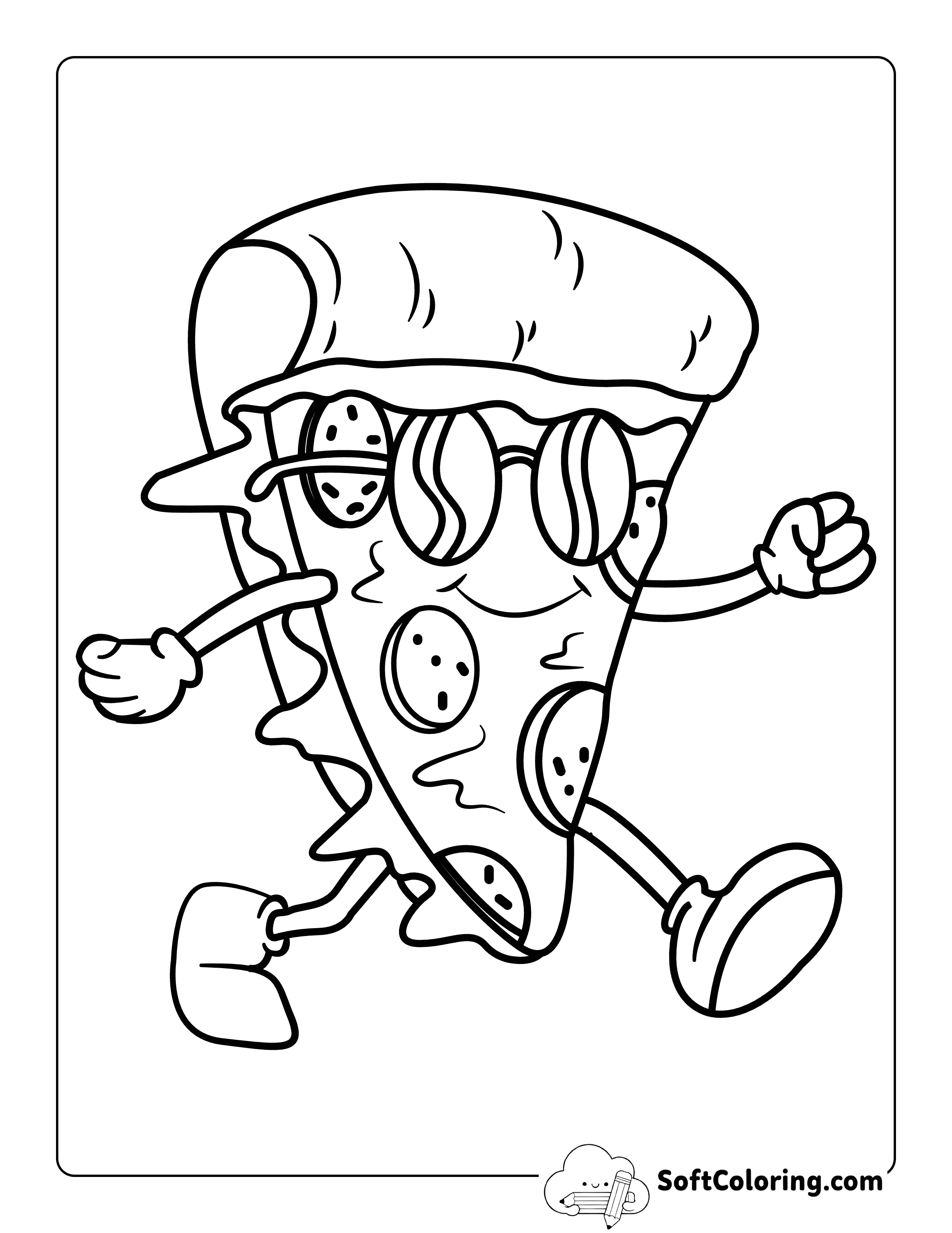 Cool Retro Sunglasses Pizza Slice Coloring Sheet