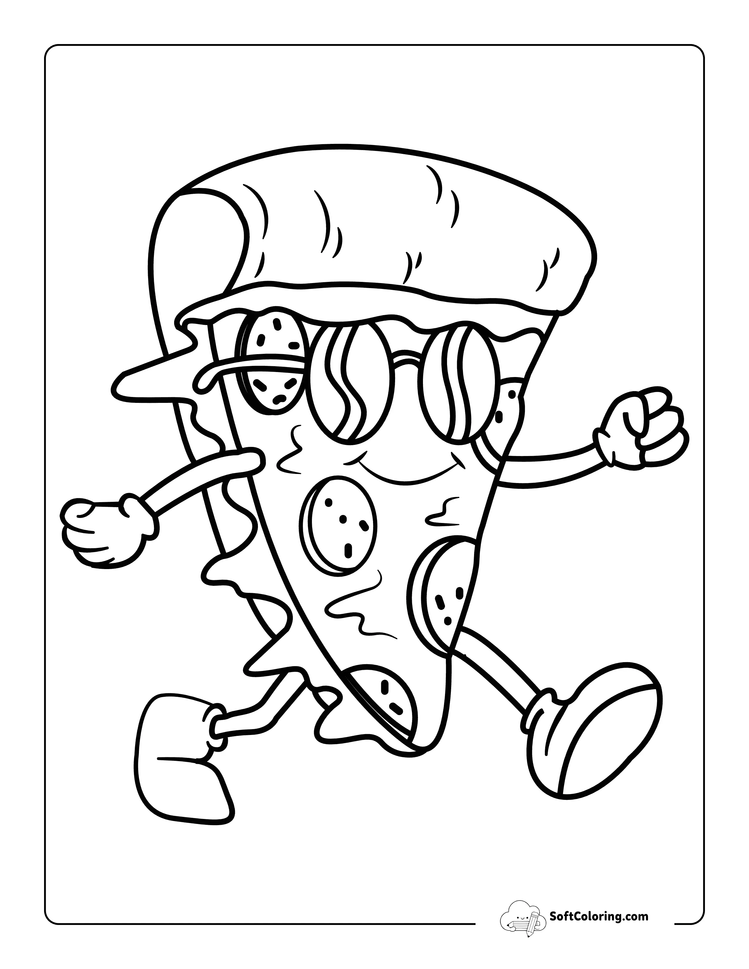 Cool Retro Sunglasses Pizza Slice Coloring Sheet